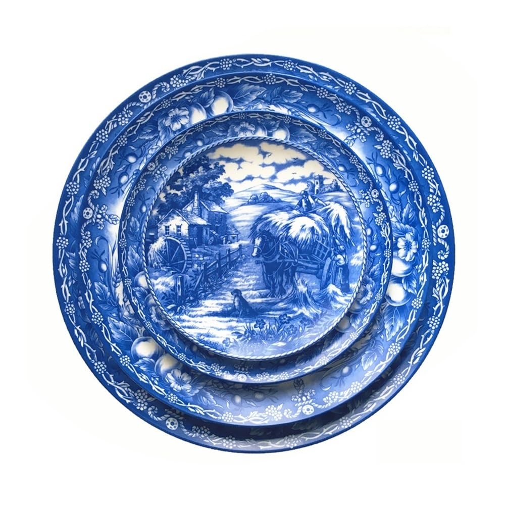 Talerze do makaronu, gliniane talerze deserowe zastawa stołowa hotel restauracja niebieski rustykalny styl artystyczny talerz obiadowy porcelana kostna sałatka spaghetti talerz domowy talerz