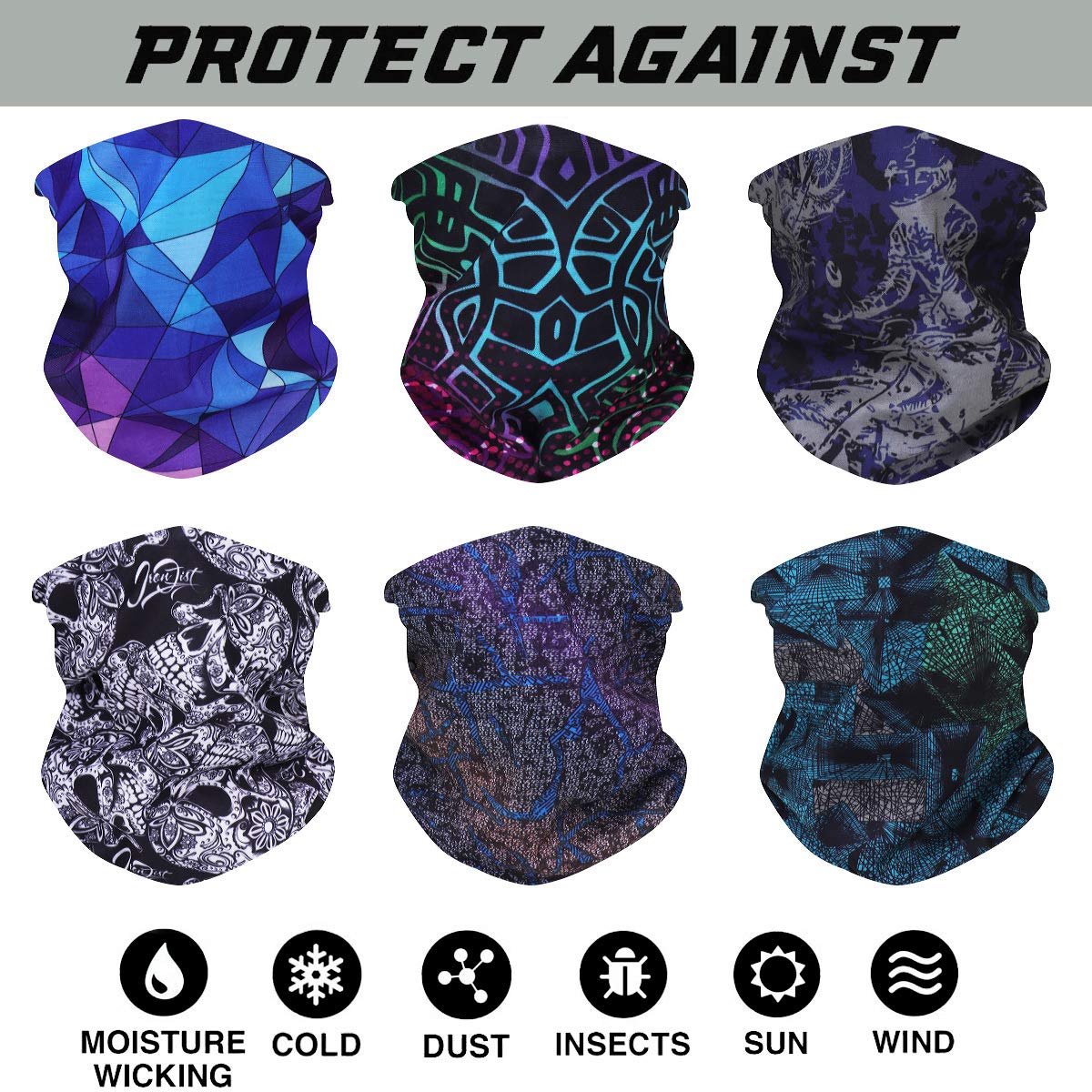 6 Pezzi Copricapo Multifunzione Fascia Bandana Sciarpa di Riciclaggio della Bici Tubo Elastico Fascia Magica Balaclava Maschera UV Residence per Yoga Climb Ciclismo Hiking