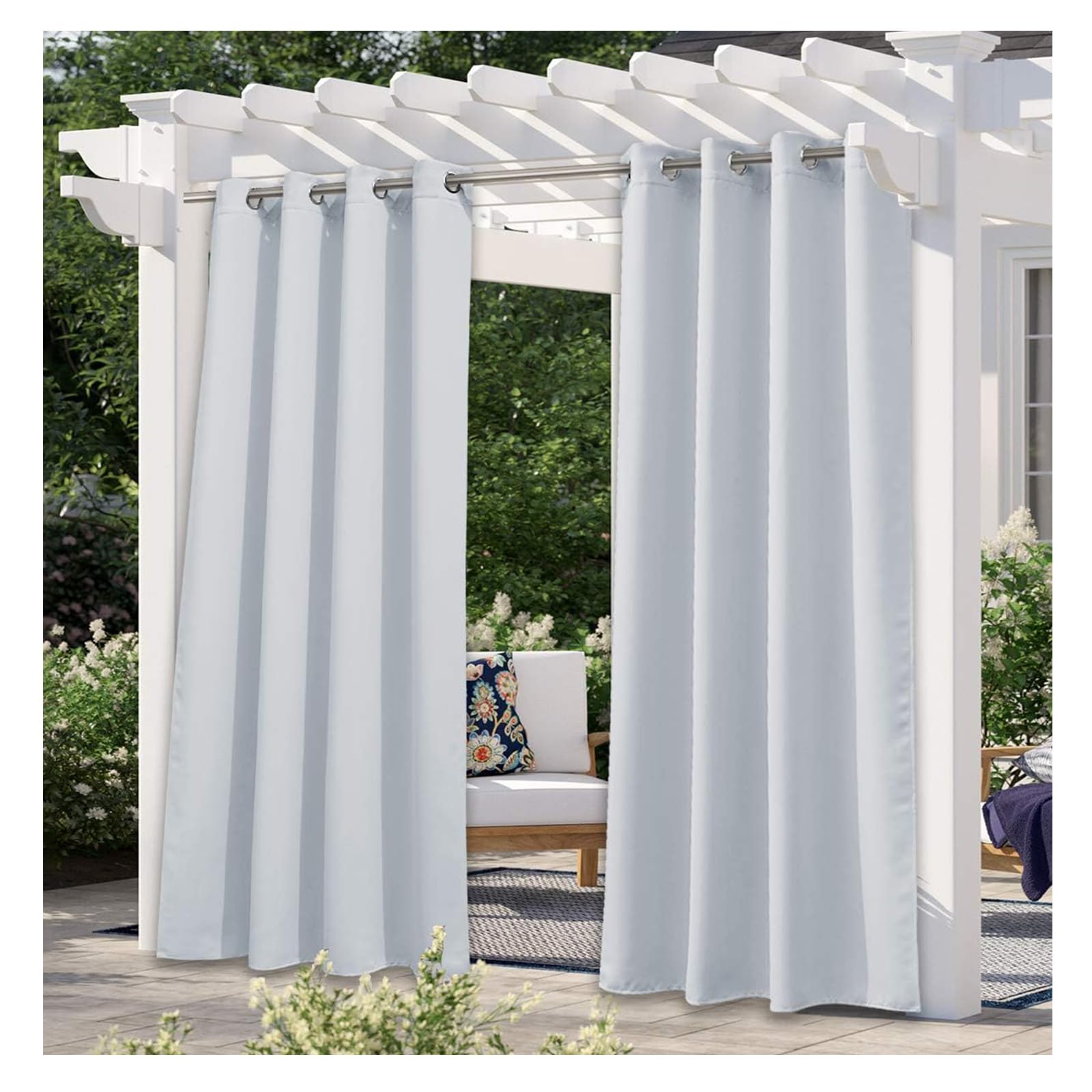 EVURU Waterproof Window Curtain Privacy Curtain for Patio Rustproof Grommet Drapes Outdoor Curtains for Garden Porch Pergola Cabana Gazebo and Sun Room White 2 Panels,202 * 200cm（W*H）