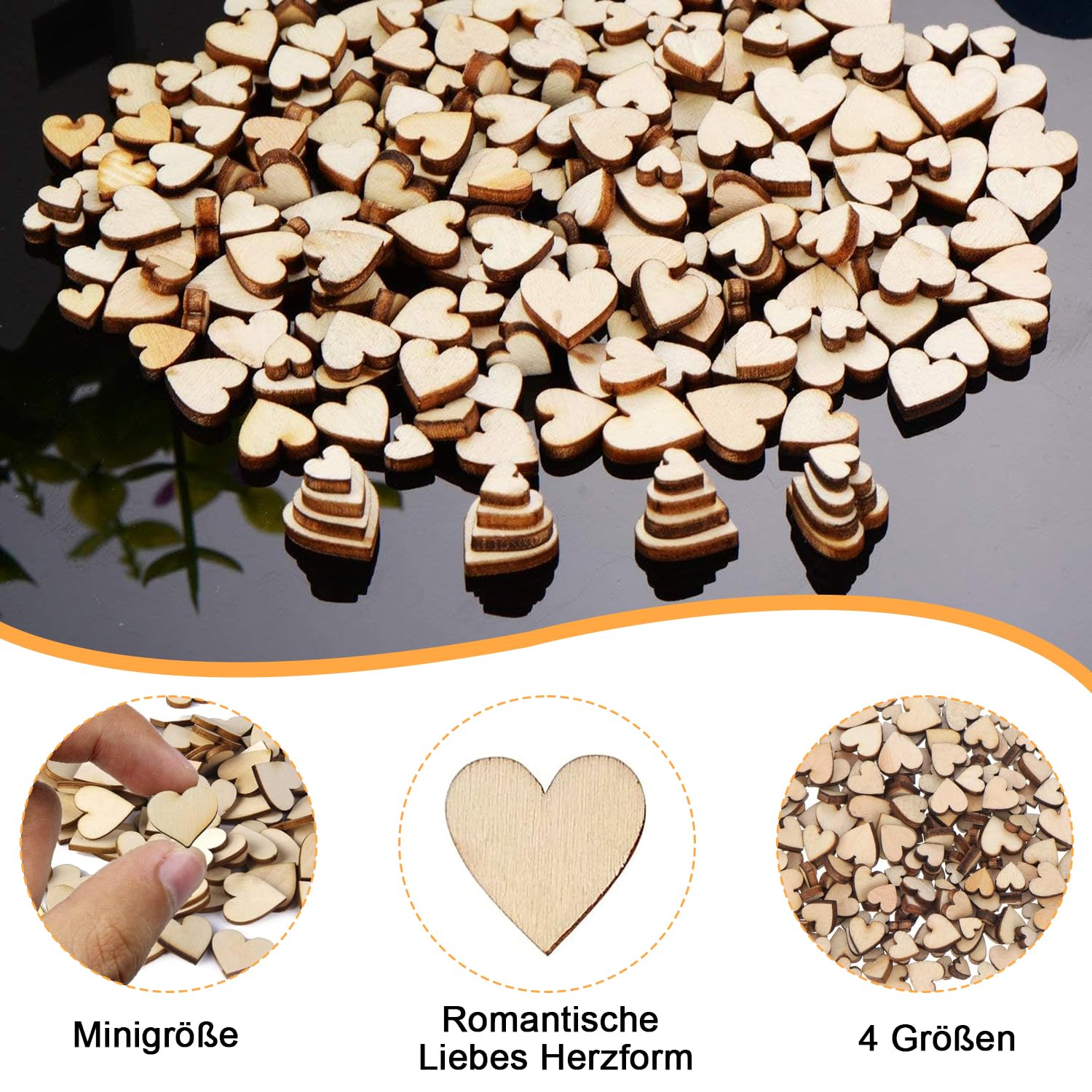 Houten hart strooidecoratie bruiloft harten hout 2,5/2/1,5cm 48 st