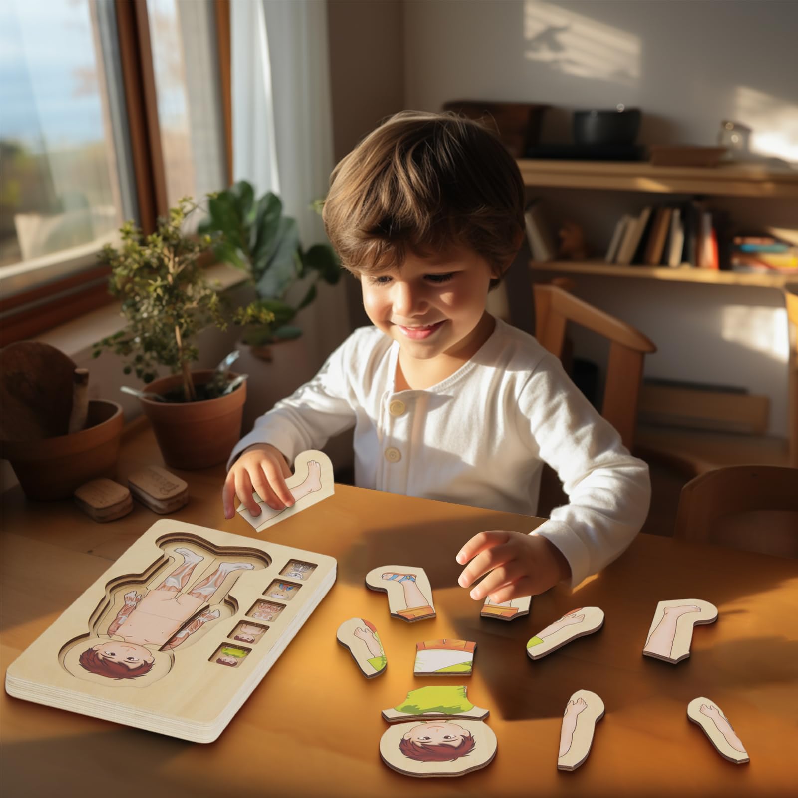WOODENFUN Mein Körper Puzzle per bambini 3-5, Montessori Anatomia, Puzzle a strati per bambini in età prescolare e bambini dai 3 anni in su (ragazzi)