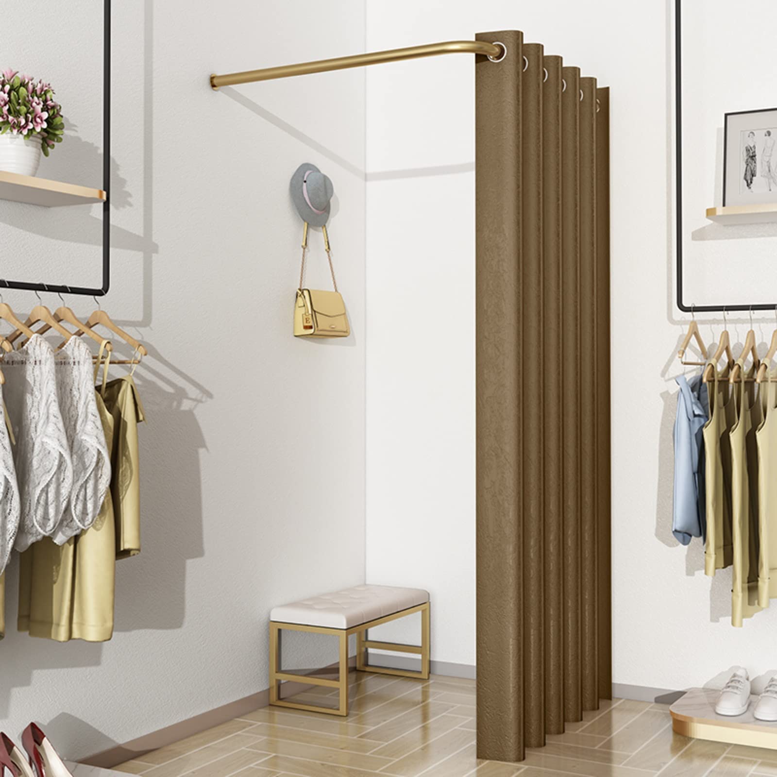SIAMZYWV Fitting Room, L- with Shading Curtain Clothing Store Fitting Room,Floor Standing Protection Privacy Partition for Shopping Malls Save Space (Color : Brown, Size : 80x80cm)