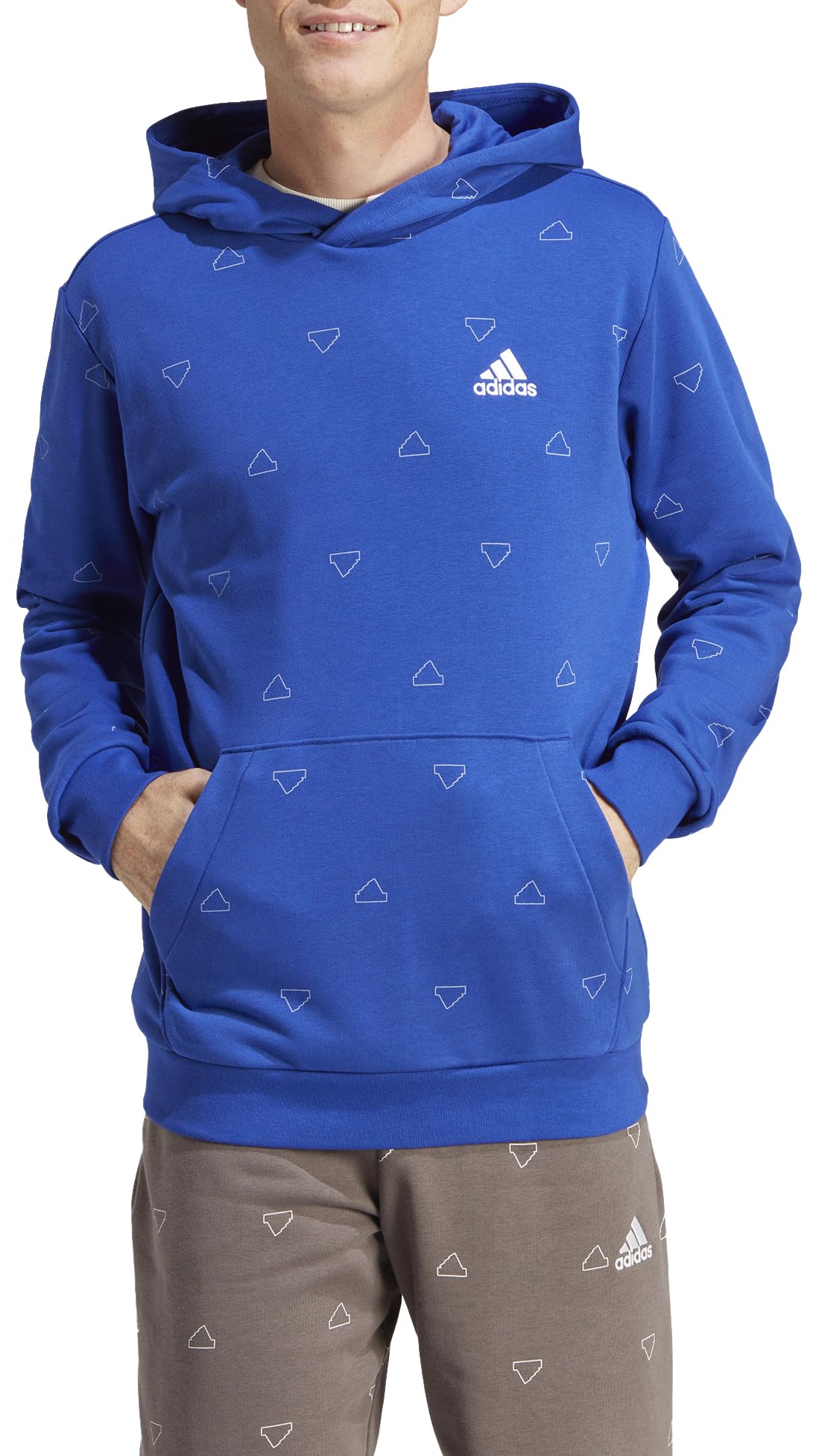 adidas Mężczyźni Seasonal Essentials Monogram Graphic Hoodie, semi lucid blue, M Tall