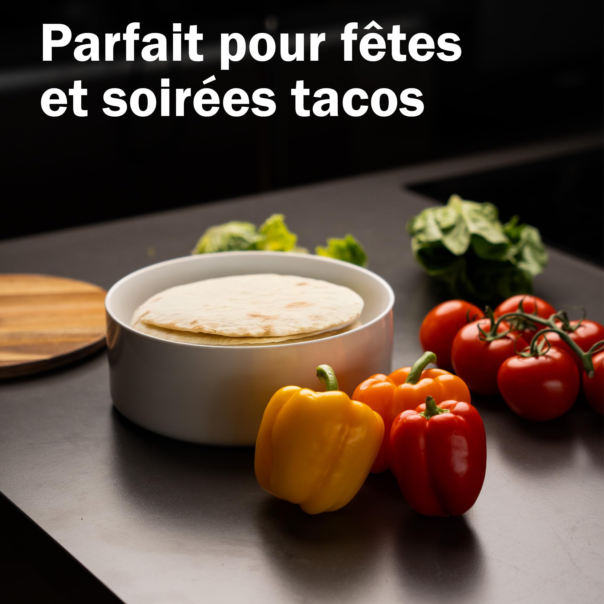 Tortillada - Réchauffeur de tortillas en céramique avec couvercle 23,5 cm, réchauffeur de pain, réchauffeur de crêpes, porte-tortillas avec couvercle - Passe au micro-ondes