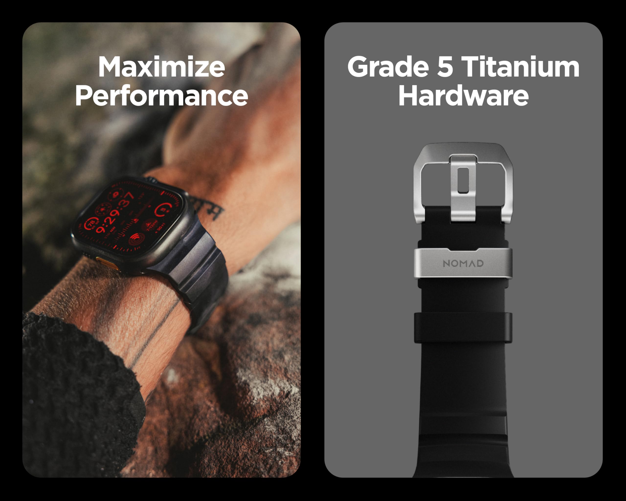 NOMAD Rocky Point Band | für Apple Watch 42/44/45/49 mm |ultimative leistungsstarke Uhrenarmband I Carbon Black Connector Natural