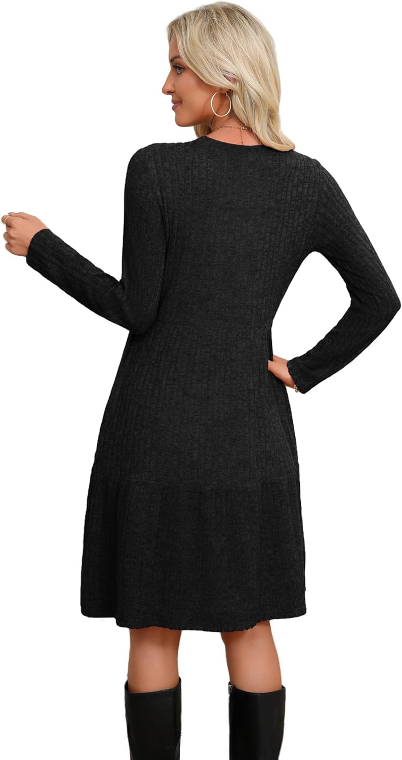 AYIFU Women's Long Sleeve Sweater Dress Crew Neck Empire Waist Tunic Dress Casual Winter Fall Dress with Pockets - Image 3