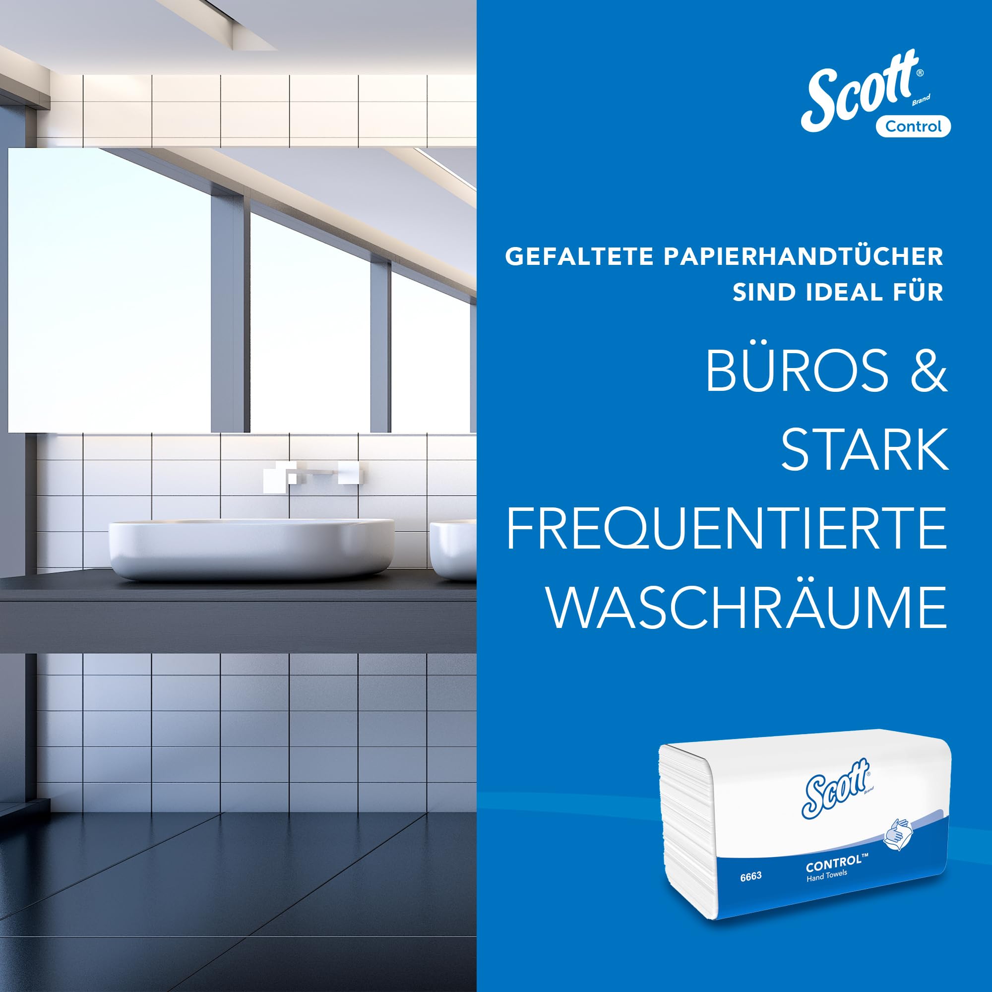 Scott® Control™ Papierhandtücher 6663, Einmal-Papierhandtücher mit Interfold-Faltung und M-Faltung, FSC-zertifiziert, für eine umweltbewusste Händehygiene, 15 Packungen x 212 Tücher (insg. 3.180)