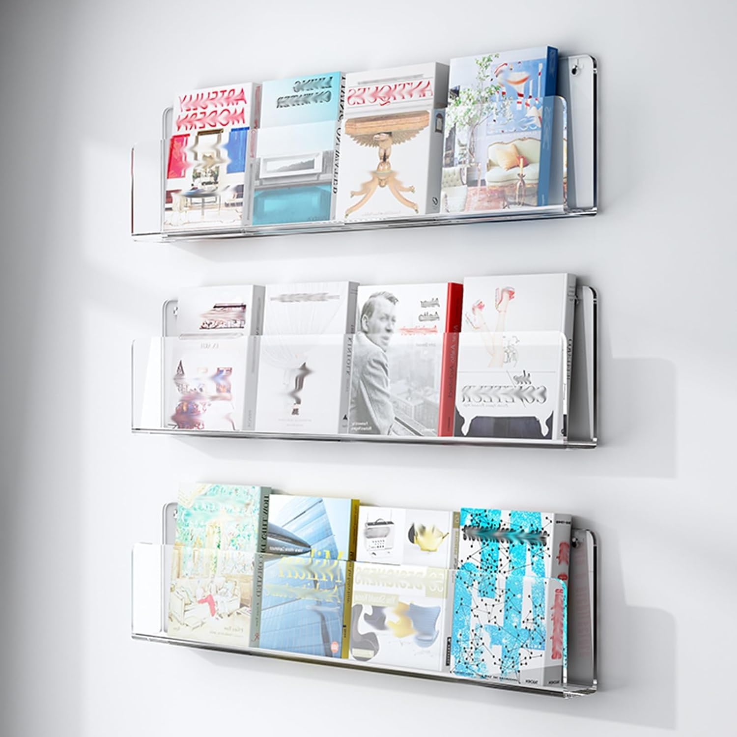 Acrylic Floating Bookshelves Wall Mounted Bookshelf, Clear Invisible Book Display Stroage Stand for Office Kids Bedroom Hanging Magazine Organizer Rack