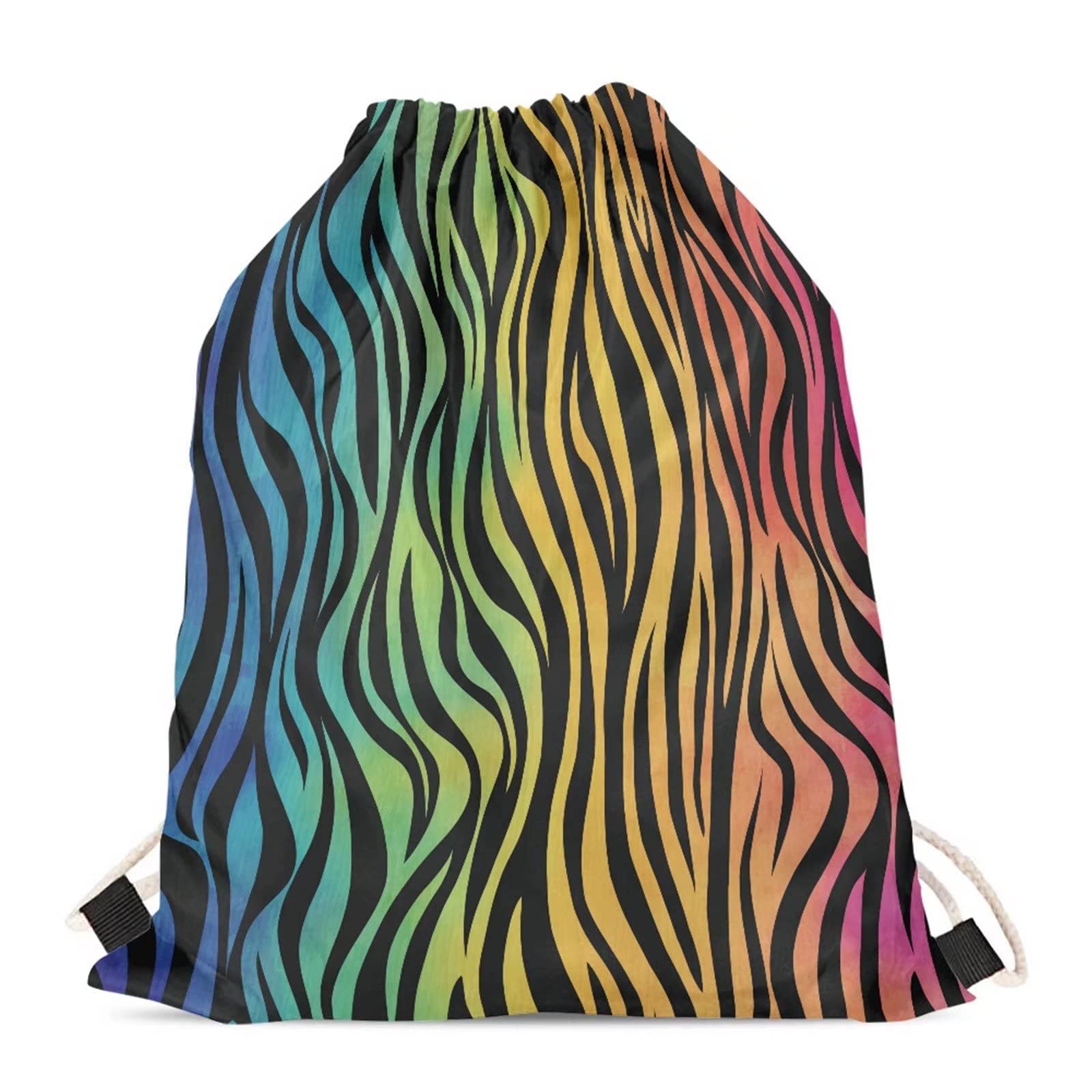 Showudesigns Rainbow Girls Swim Bag String Bag Gym Sackpack Drawstring Backpack for Beach Travel Cinch Sack Colorful Animal Striped PE Bag โ image 1