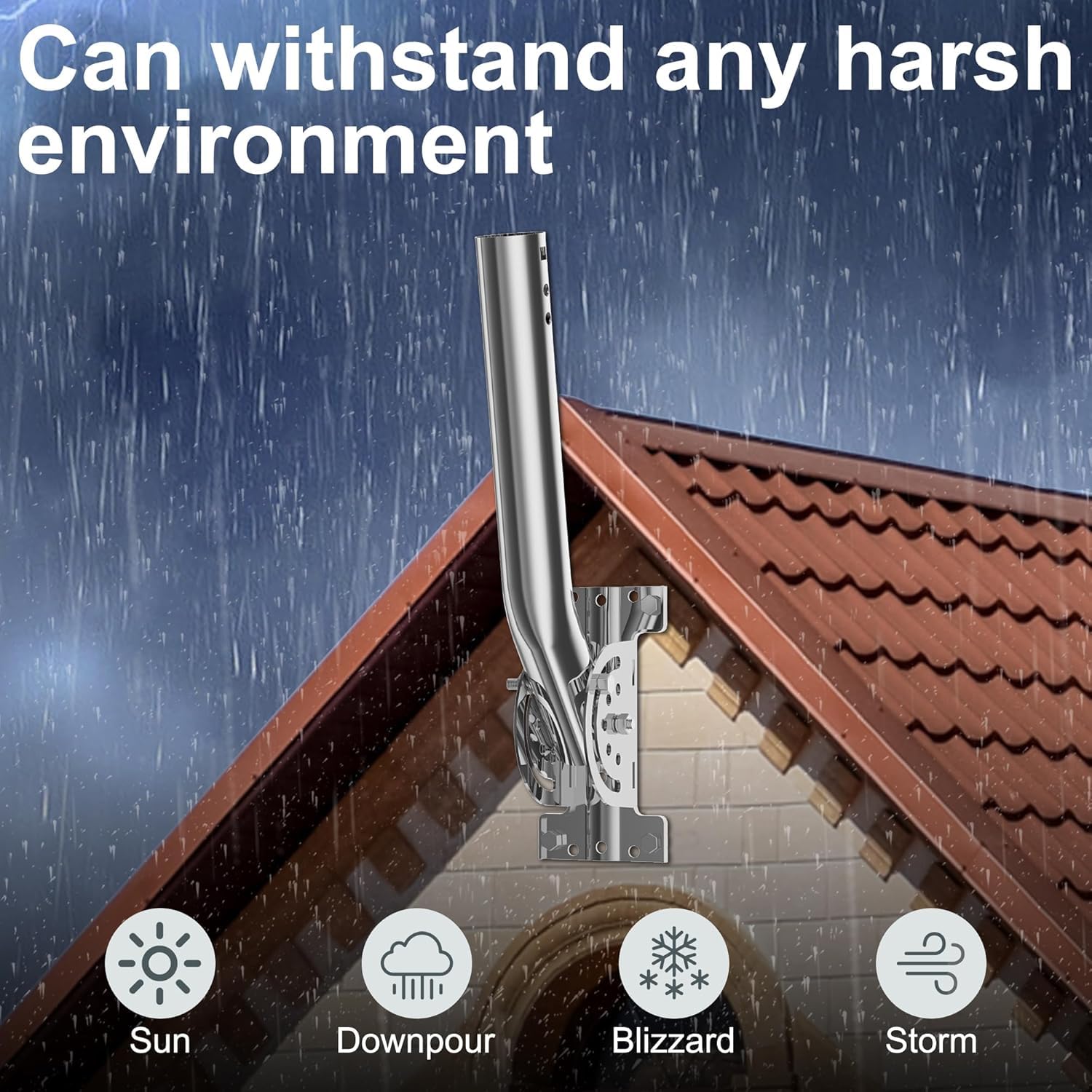 Supporto per Asta Antenna Heavy Duty in Acciaio Inox, Palo/Staffa da Parete Regolabile con Braccio Pivotante a J, 12''H x 1,38'' Dia, per Antenne Esterne, Sensori Meteo Wireless, Access Point