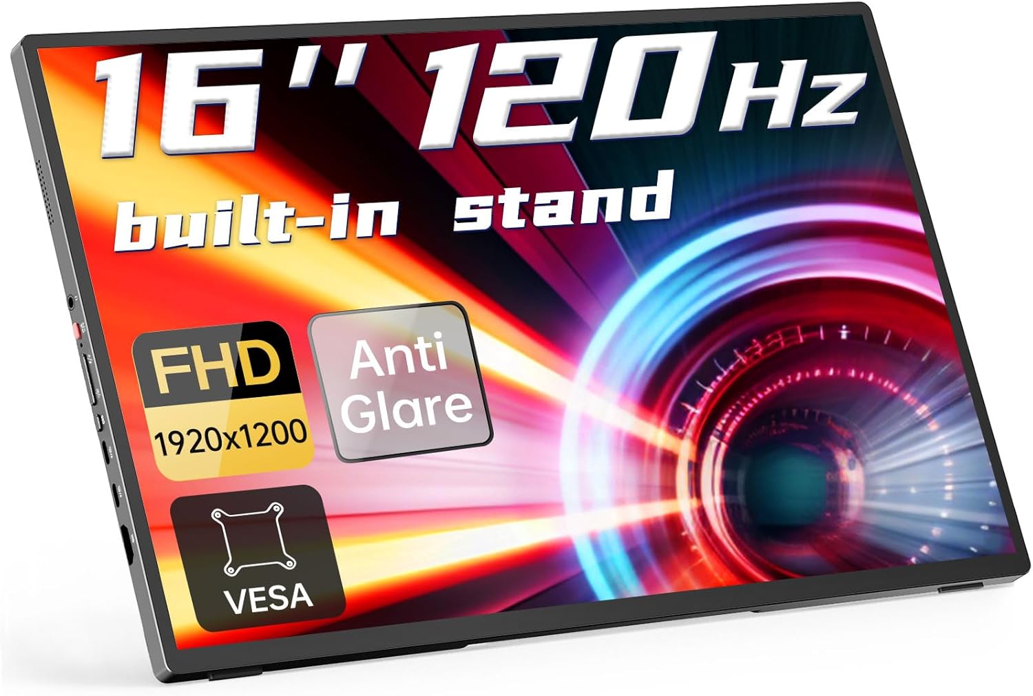 Intehill 16″ 120Hz Portable Gaming Monitor, Anti-Glare Portable Monitor with Full-covered Tempered Glass, USB-C HDMI External Display w/Speakers & Stand, Travel Monitor Second Screen for Laptop, F16ZB