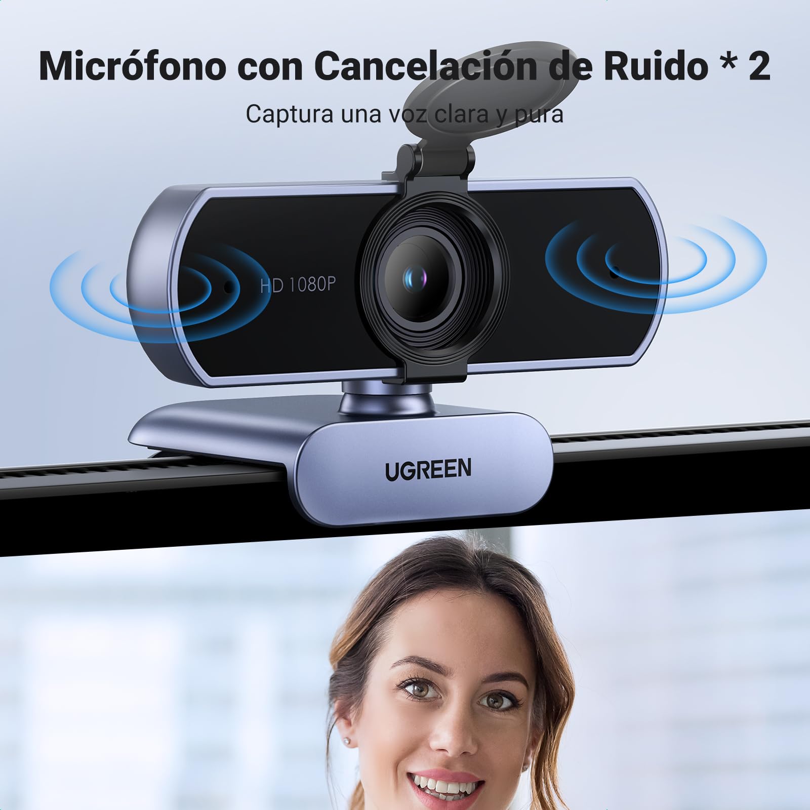 UGREEN Webcam Full HD 1080P 30FPS USB A PC Cámara 2 Micrófono Incorporado 85° Ángulo de Visión para Windows MacOS Linux Soporta Youtube Streaming Video Calling Zoom Videoconferencia(Gris)