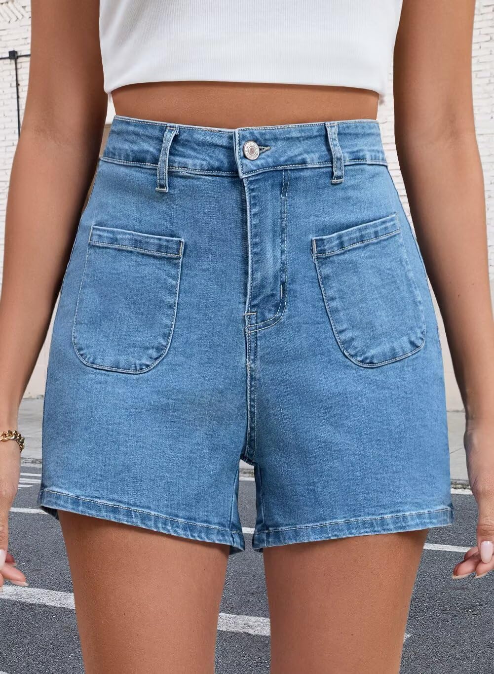 FEKOAFE 2026 Womens Casual Mid/High Waisted Denim Shorts Summer Stretchy Ripped Jean Shorts for Women - Image 3