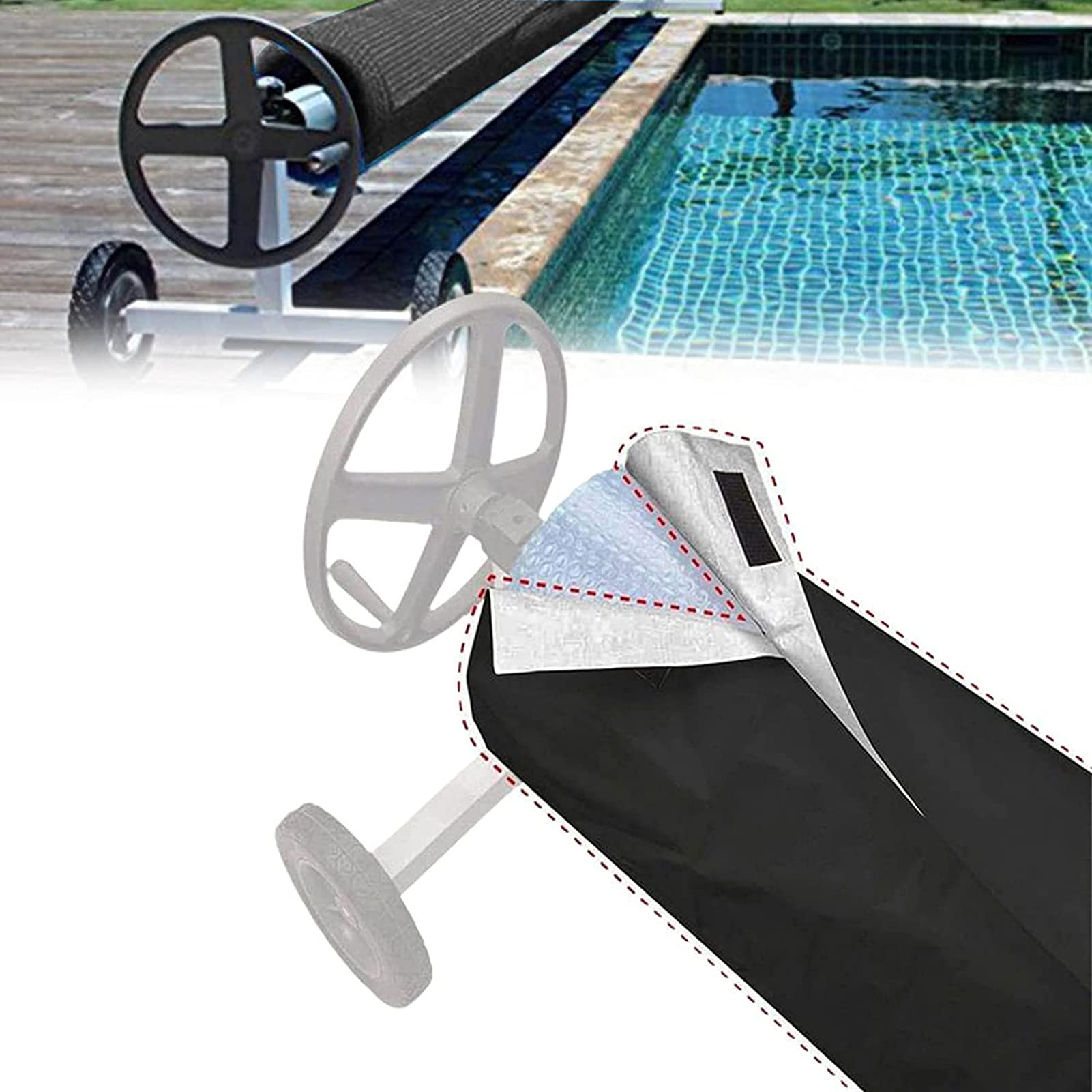 Bâche De Protection Pour Enrouleur De Piscine - Tissu Oxford Imperméable - Plusieurs Tailles (4,9m, 5,5m, 6,1m) - Avec Corde Et Boucle De Fixation - Pour Piscine Hors-sol Ou Creusée
