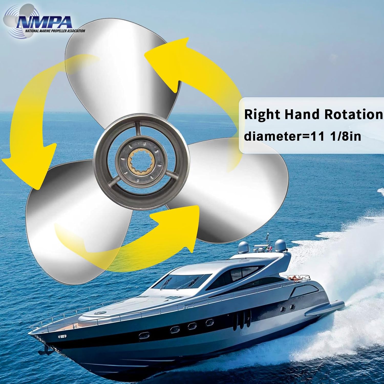 VIF 11 1/8x14 Stainless Steel Boat Propeller for Yamaha T25 40HP F40 50HP F50 F60 Outboard Engines,13 Tooth,Rh