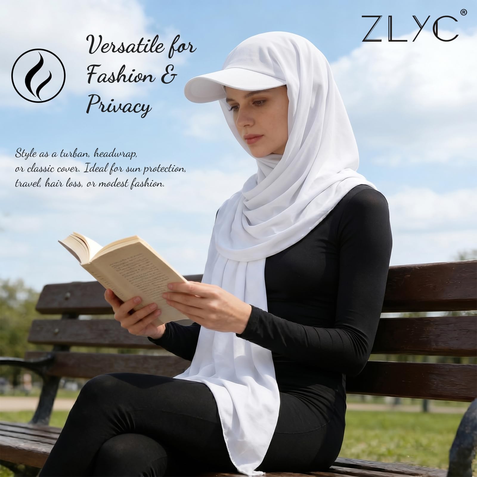 ZLYC Écharpe hijab musulmane avec visière prête à l'emploi pour femme