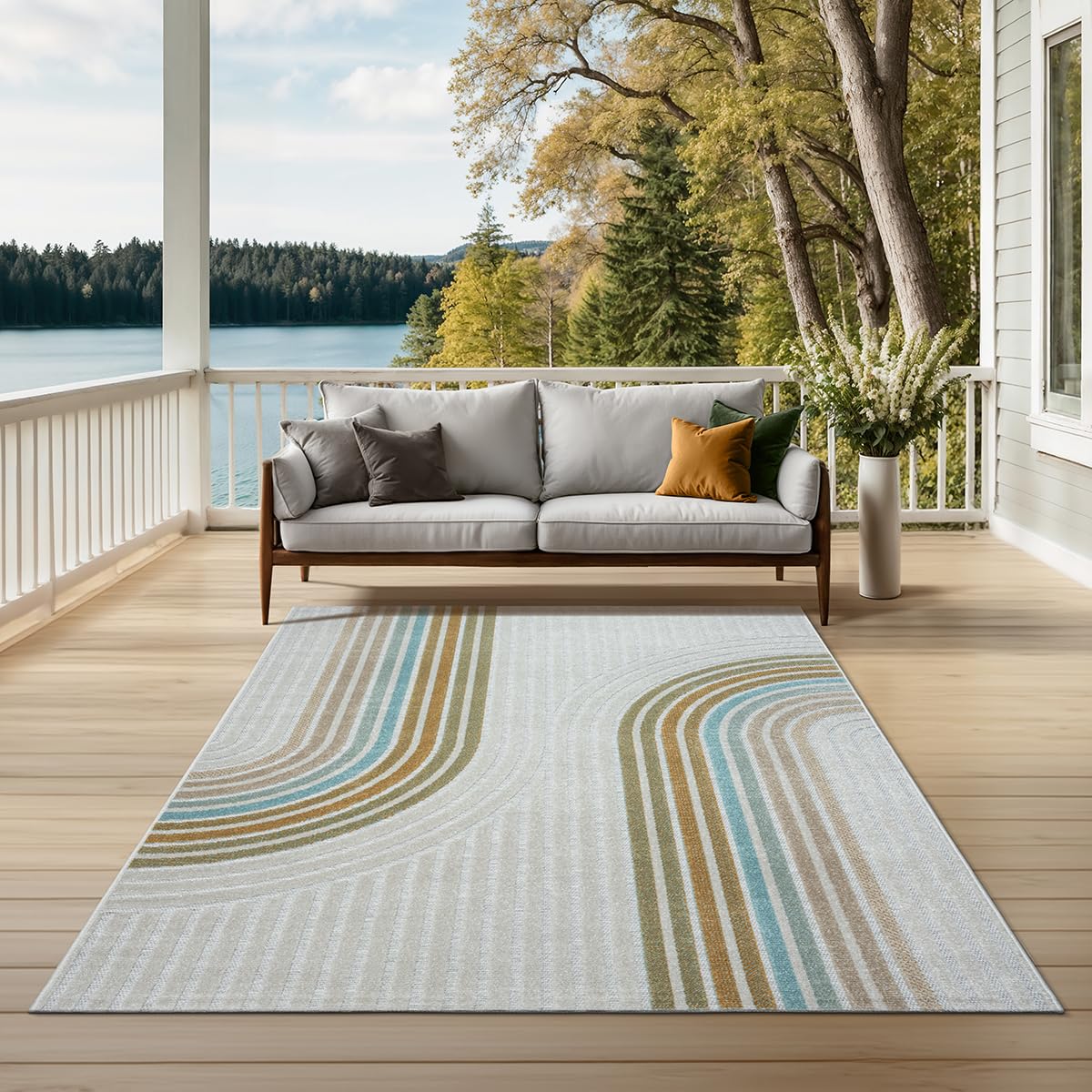 the carpet Porto Outdoor Tappeto, Robusto, Design moderno, Resistente alle intemperie e ai raggi UV, Ideale per balcone, terrazza, giardino d'inverno, cucina e sala da pranzo, Multi-3, 120 x 160 cm