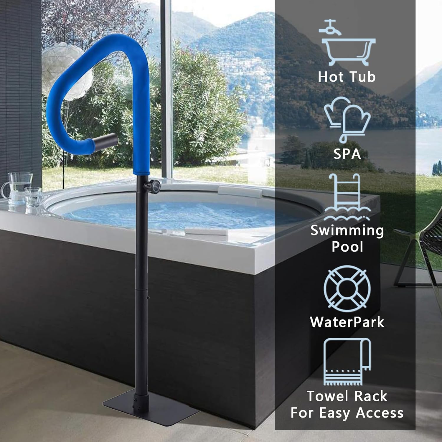 Hot Tub Handrail 57''H Spa Safety Pivots 360 to Accommodate Entering and Exiting The /600LBS Capacity /Slide-Under Base