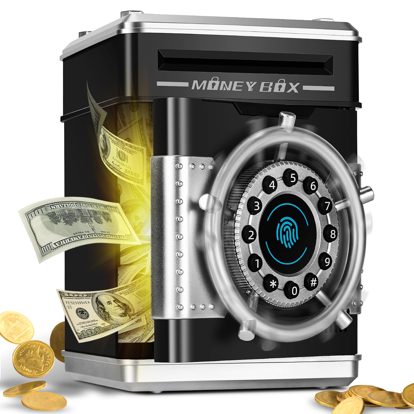 Piggy Bank for Kids Boy Girl, ATM Electronic Money Saving Box Black