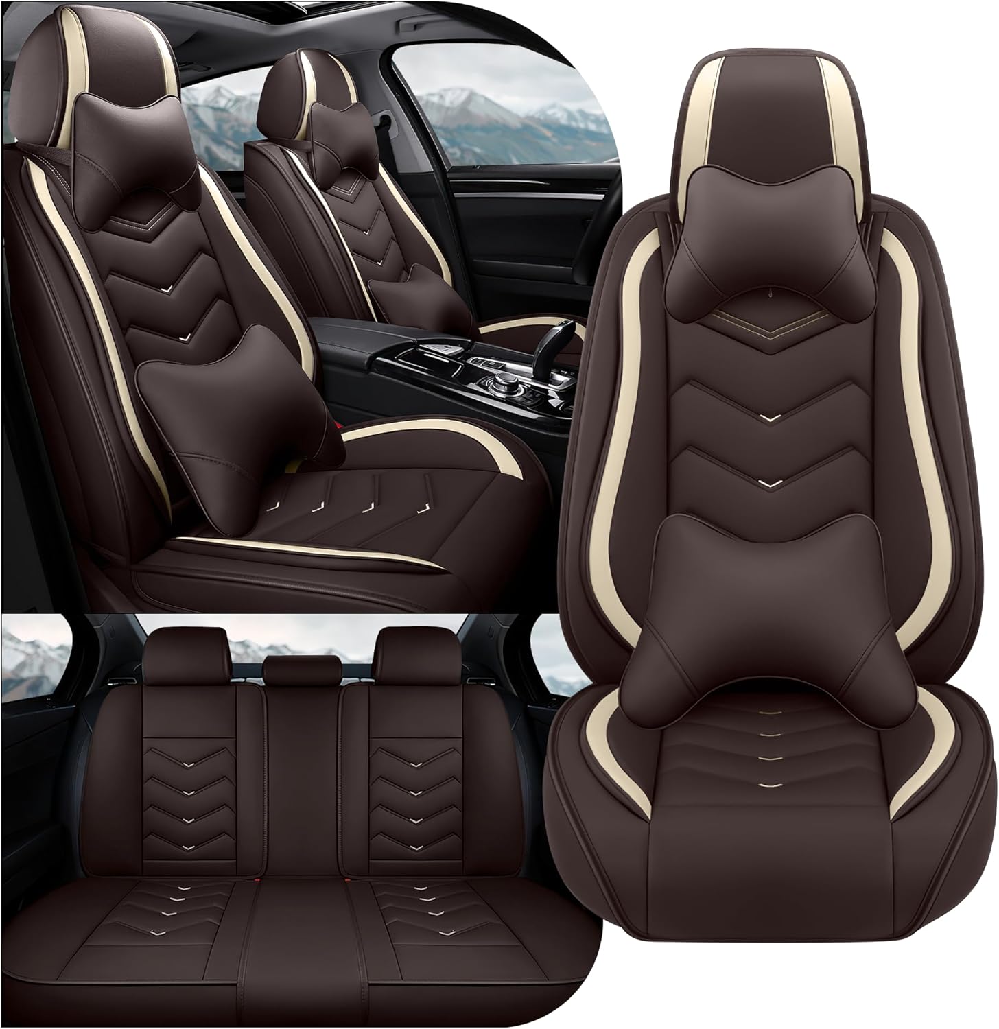 Car Seat Covers Fit for Lincoln mkz 2000-2026, Stylish Sport Seat Covers, Waterproof Wear-Resistant Premium Nappa Leather Car Seat Cover.(Full Set with Pillow/Coffee Color)