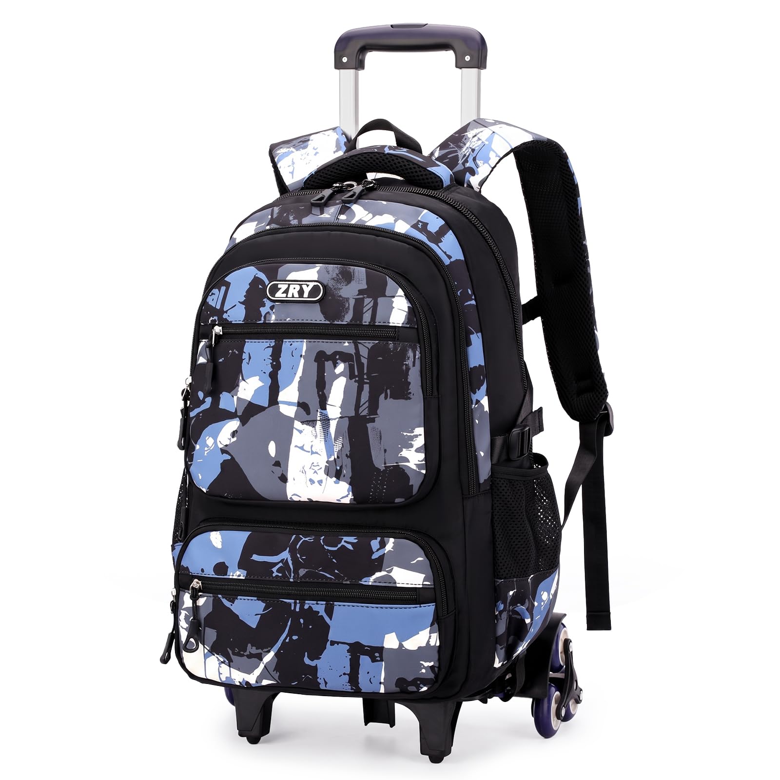 Amythe Sac à Dos à Roulette pour Garcon, 40 Litres Cartable Garcon Collège et Primaire Adapté aux 10 ans et Plus, Sac D'école de Voyage Loisir Élégant pour Homme avec Chariot, Noir