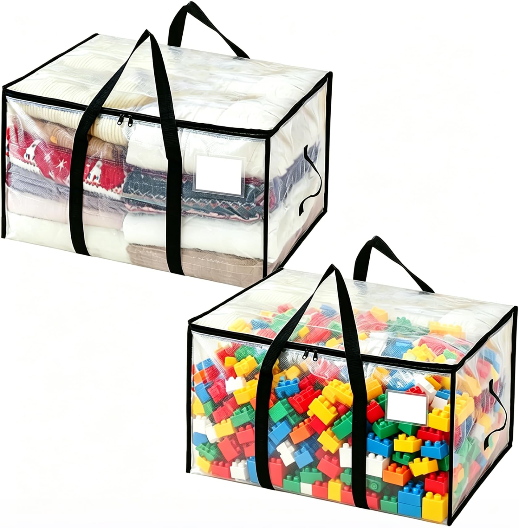SDLDEER 2 Pack Moving Storage Bags with Zips, 94L Clothes Storage Bag Holiday Decor Organizer Box Large Packing Bags with Handles, Label Pocket, Large Laundry Bag for Moving House, Home Organizing