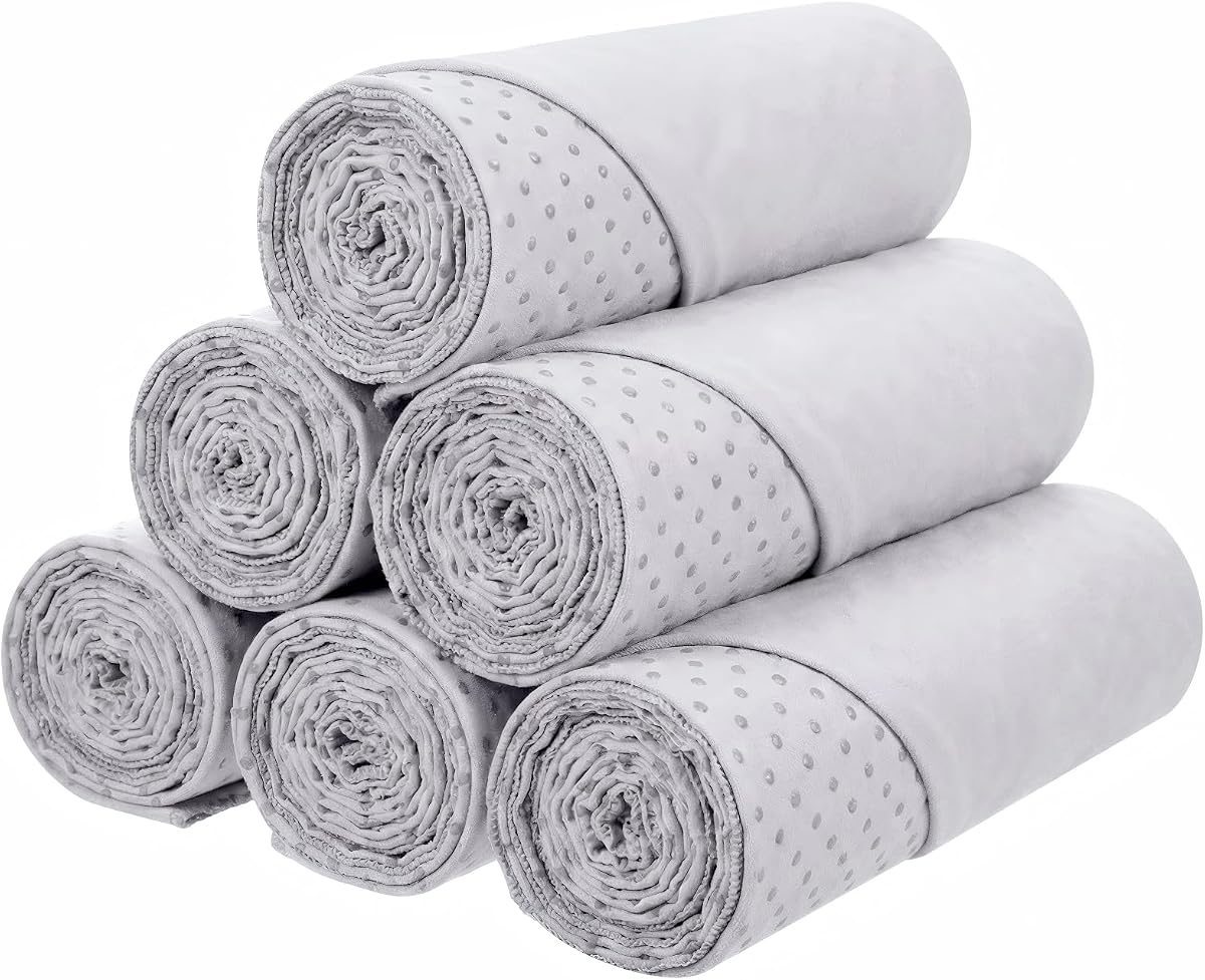 Soulchen Paquete de 6 toallas de yoga caliente a granel con punto de agarre antideslizante 72" x 24" estera de yoga de microfibra suave absorbente de sudor manta de pilates toalla para ejercicio fitness accesorios entrenamiento gimnasio (gris)
