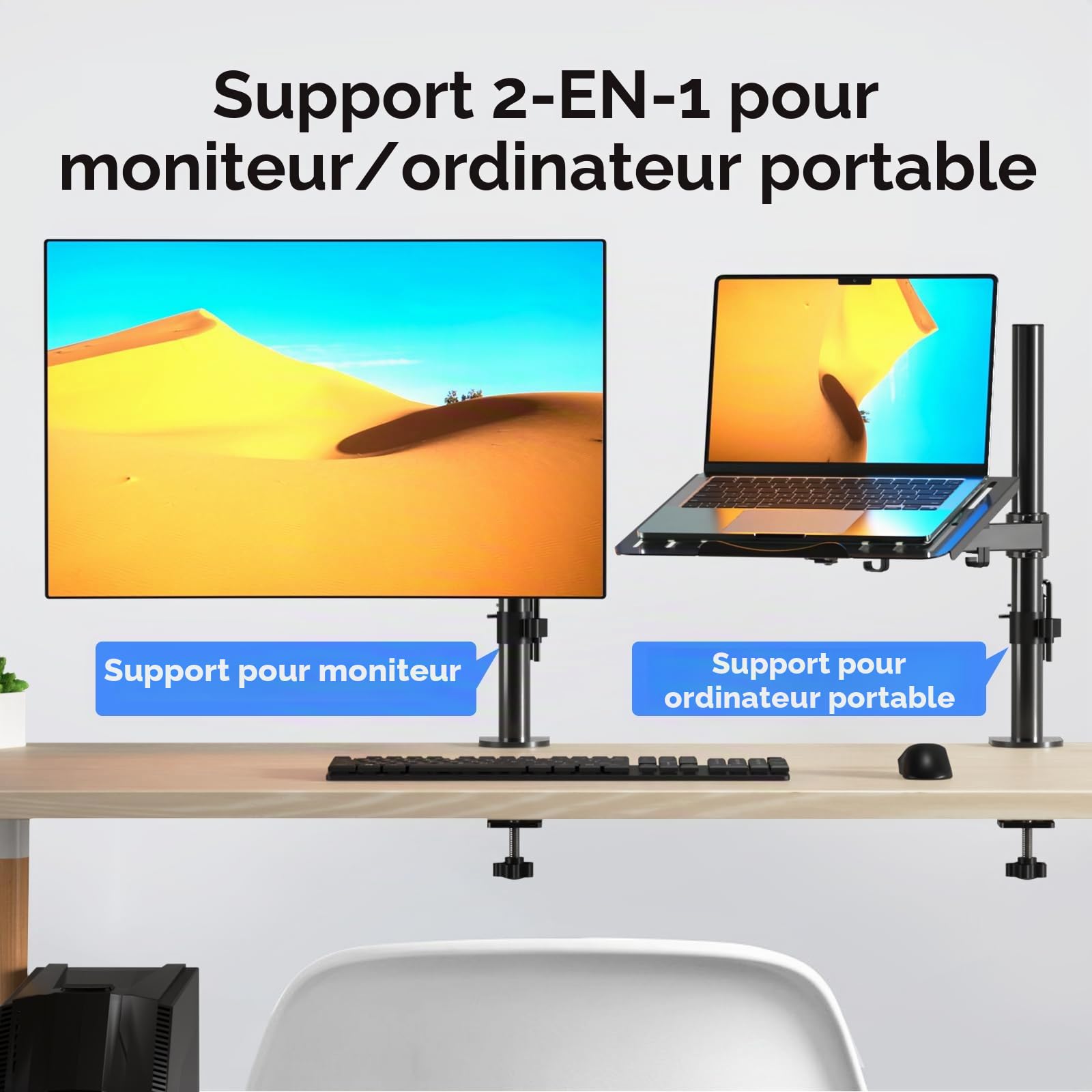 Suptek Support Écran PC avec Plateau pour Ordinateur Portable, Support Moniteur LCD/LED, Rehausseur d'Écran Bureau