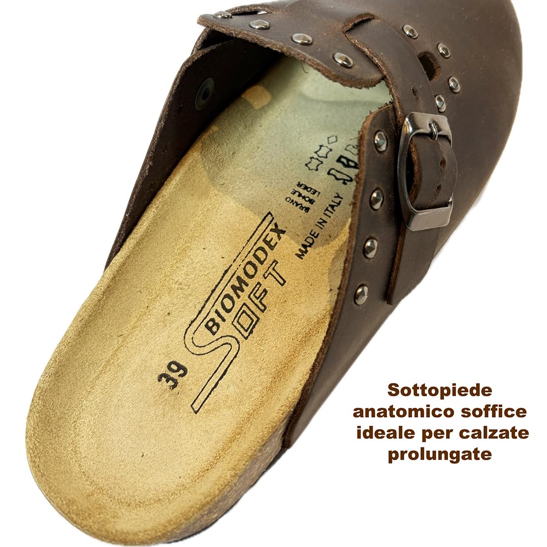 Sabot BORCHIATA donna vera pelle e borchie SIBYLLA ROCK cinturino e sottopiede SOFT - MADE IN ITALY