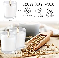 Vista 4 de Paquete de 48 velas votivas sin perfume, velas de cera blanca rellenas de vidrio transparente, para decoración del hogar, fiestas, bodas, vacaciones