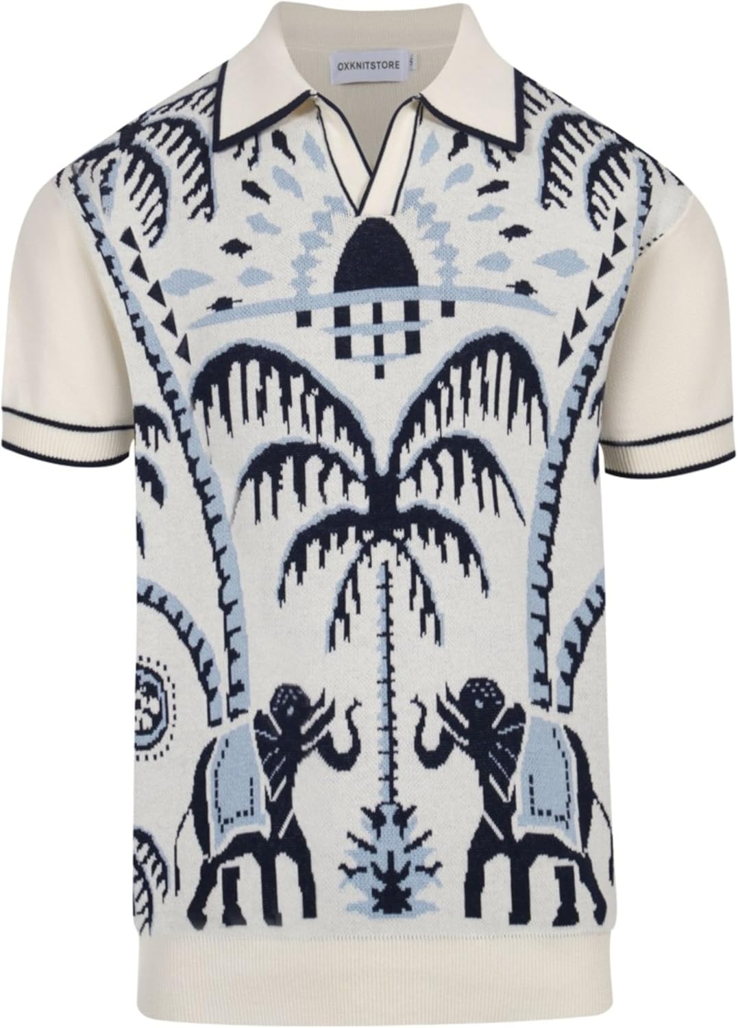 OXKNIT Mens Knit Polo Shirts Short Sleeve Shirt Casual Vintage Shirts with Coconut Tree Pattern