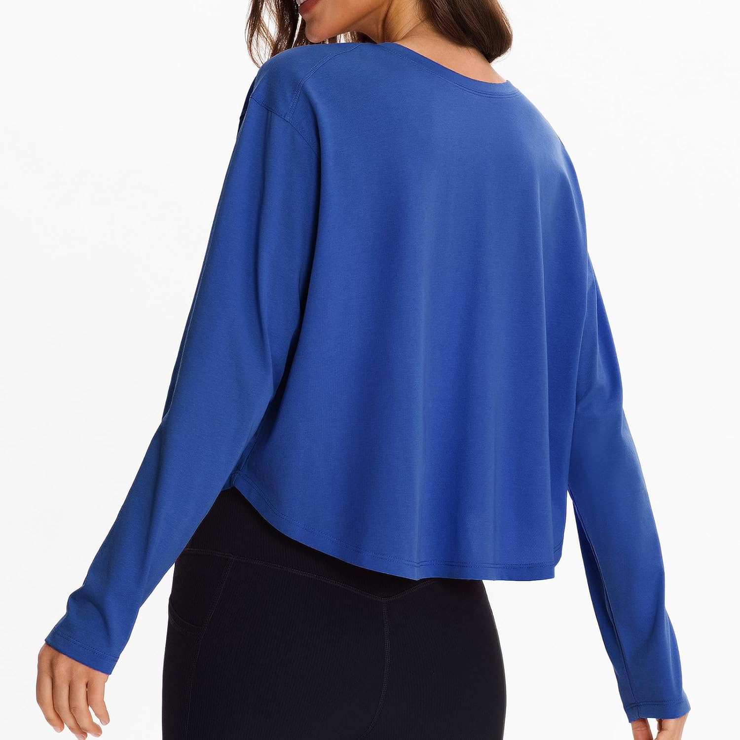 AARYA Athletic Shirts Women, Summer Long Sleeve Reversible Yoga Top with Drawstring Loose V-Neck Workout Shirt