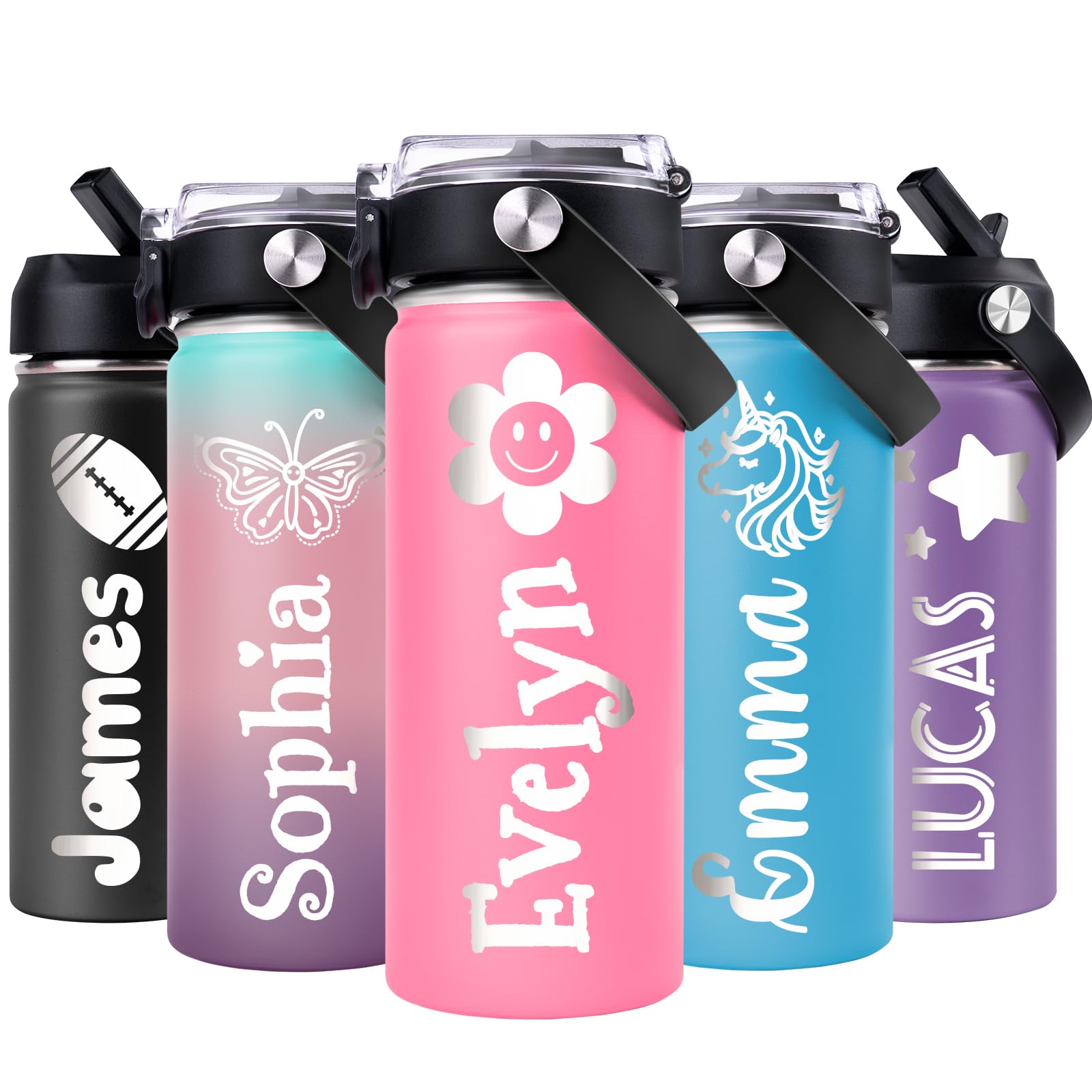 Personalized Water Bottles for Kids Easter Basket Stuffers Custom 18 oz Water Bottle for School with Straw Engraved