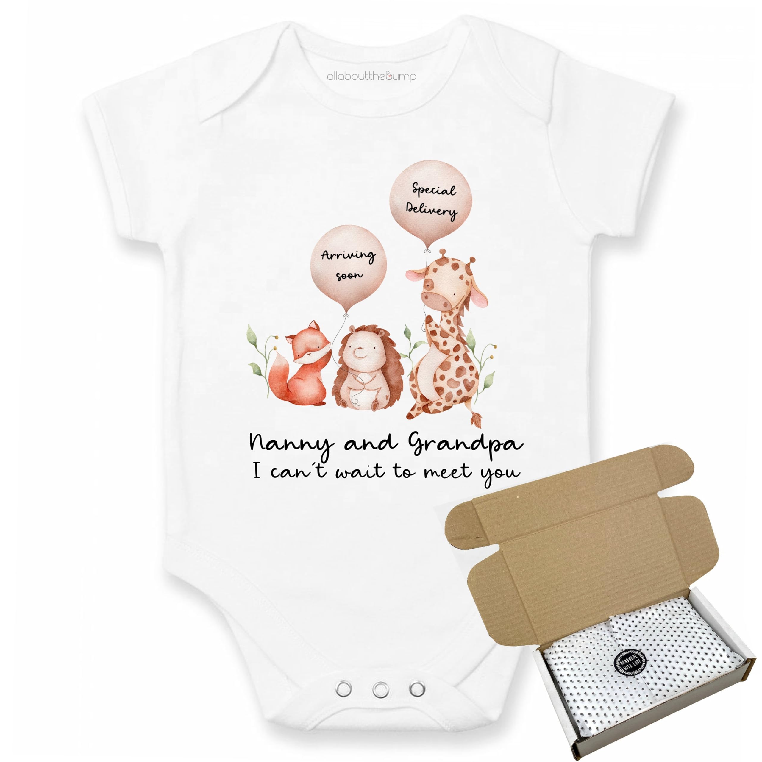 allaboutthebumpNanny Grandad I Can't Wait To Meet You | Personalised Baby Announcement Vest Bodysuit (Pregnancy Reveal) - Optional Gift Wrapped with Box