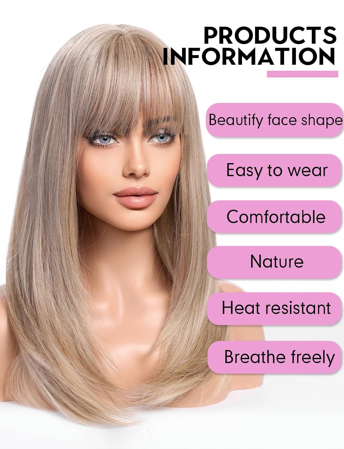 WOKESTAR Blonde Wigs for Women Layered Straight Long Wig with Fringe - Image 3