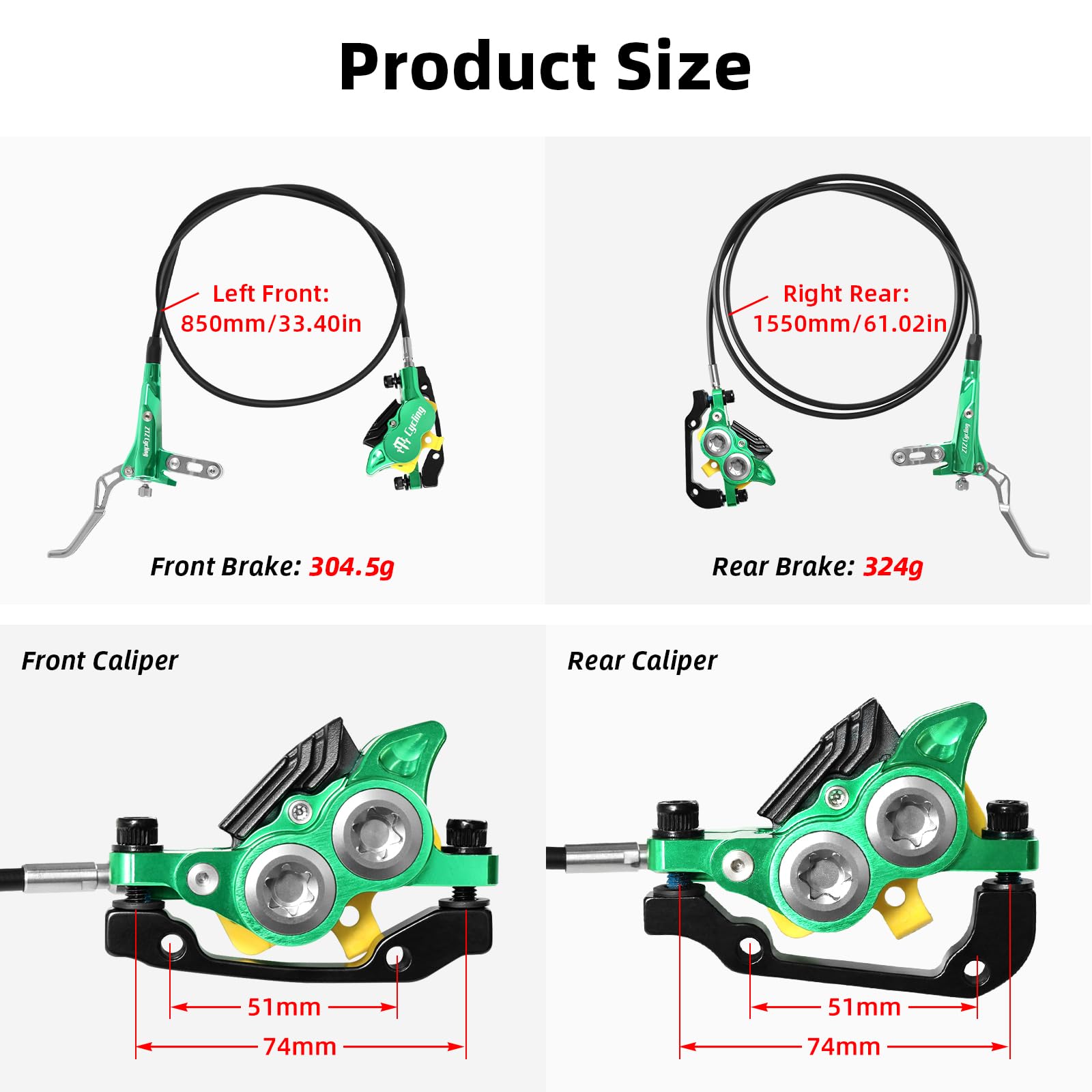 Amazon | ZTZ MTB 4ピストン油圧ブレーキセット、セラミックパッド付き