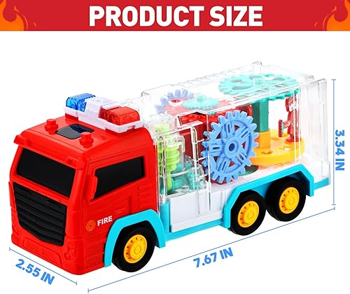 Miniatura 7 de Camiones de bomberos para niños pequeños de 3 a 5 años, juguete sensorial iluminado para niños, auto de golpes transparente LED con engranaje