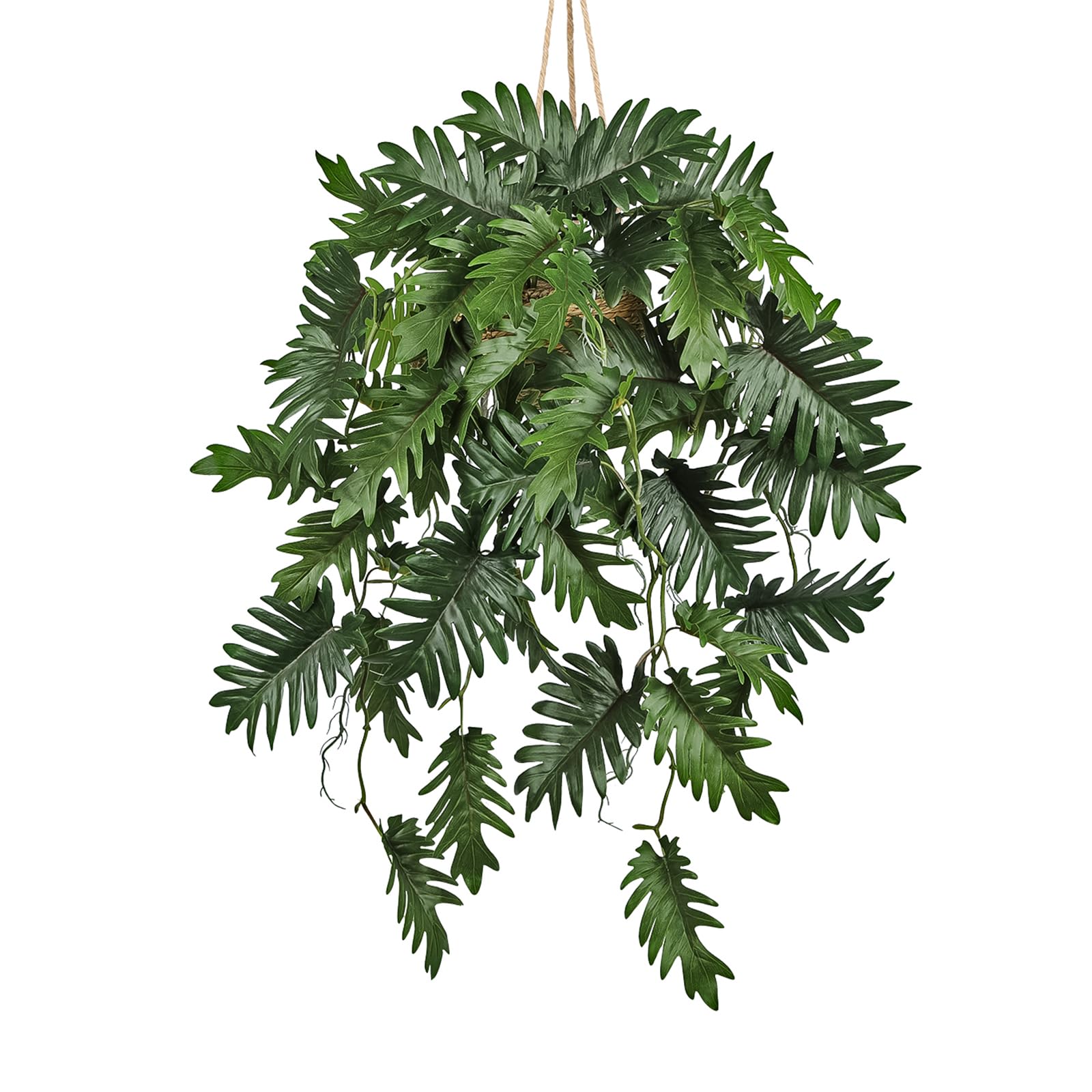 Künstliche Hängepflanzen im Topf Kunstpflanze Hängend Künstliche Pflanzen | 70 CM Philodendron Grün Dschungel Tropisch Deko für Wohnzimmer Schlafzimmer Badezimmer Esszimmer Küche Büro Hotel