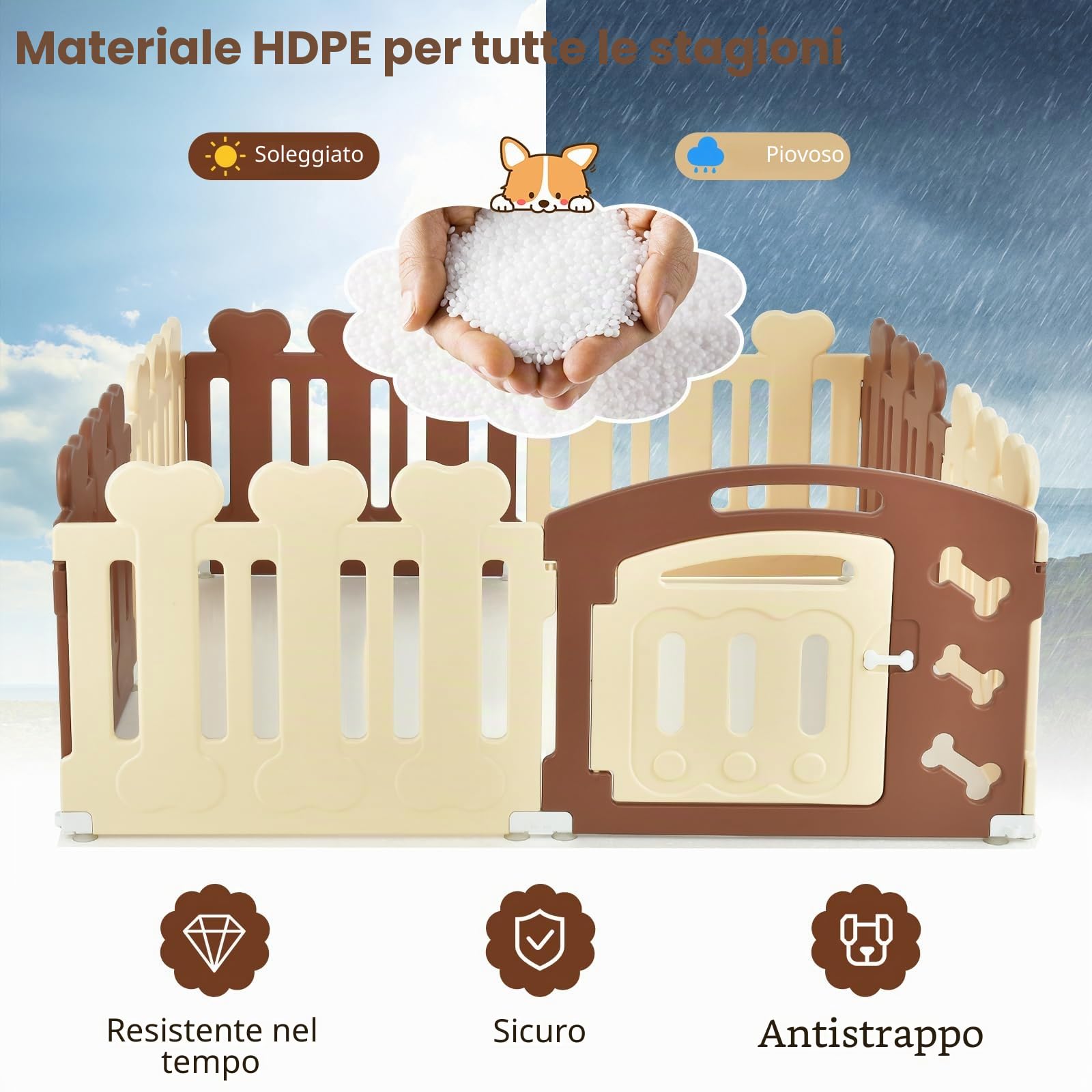 COSTWAY 8 pannelli box per cani, beccuccio per cuccioli, altezza 60 cm, con porta, resistente alle intemperie per casa e giardino, in plastica HDPE