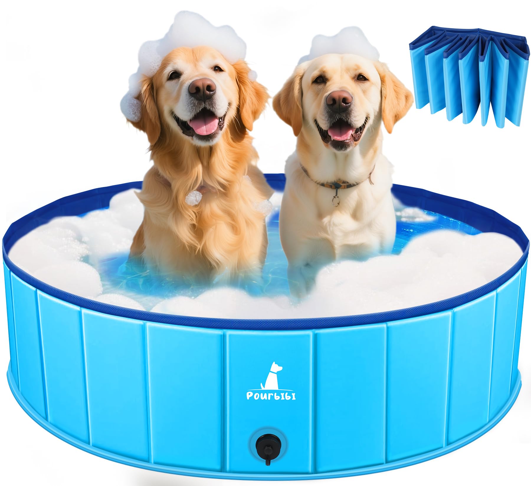 Pourbibi Foldable Dog Pool for Small Dogs - 80x20cm Doggy Paddling Pool, Thickened PVC Bath Pool with Anti-Slip Base Drain, Outdoor Water Toy for Puppies, Kids in Garden Backyard