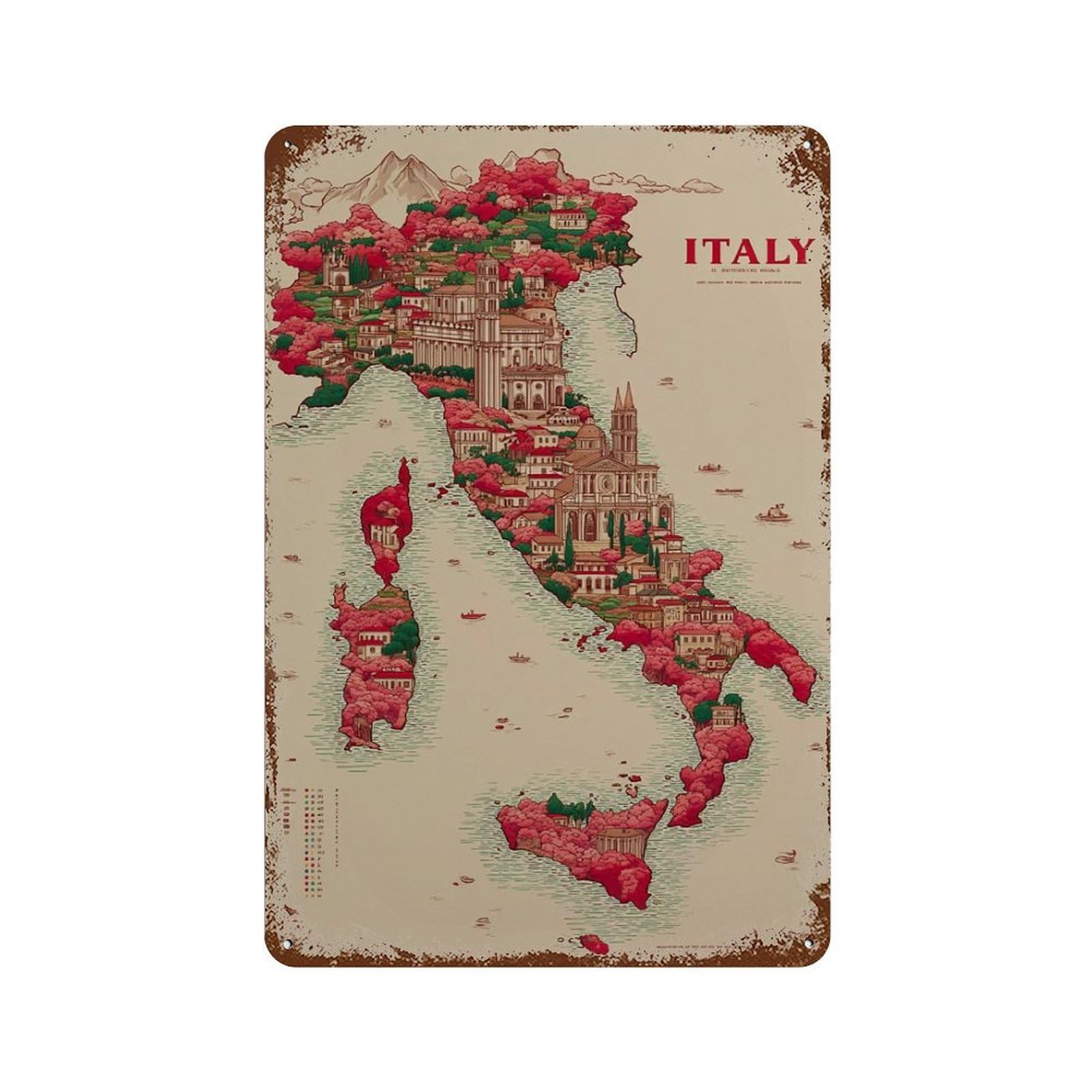xiaoxiaoshen Italy Map Travel Italian Architecture Wall Decor Art Metal Tin Poster Modern Home Decor Art Home Bar Shop Decorations Vintage Sign 30x20cm