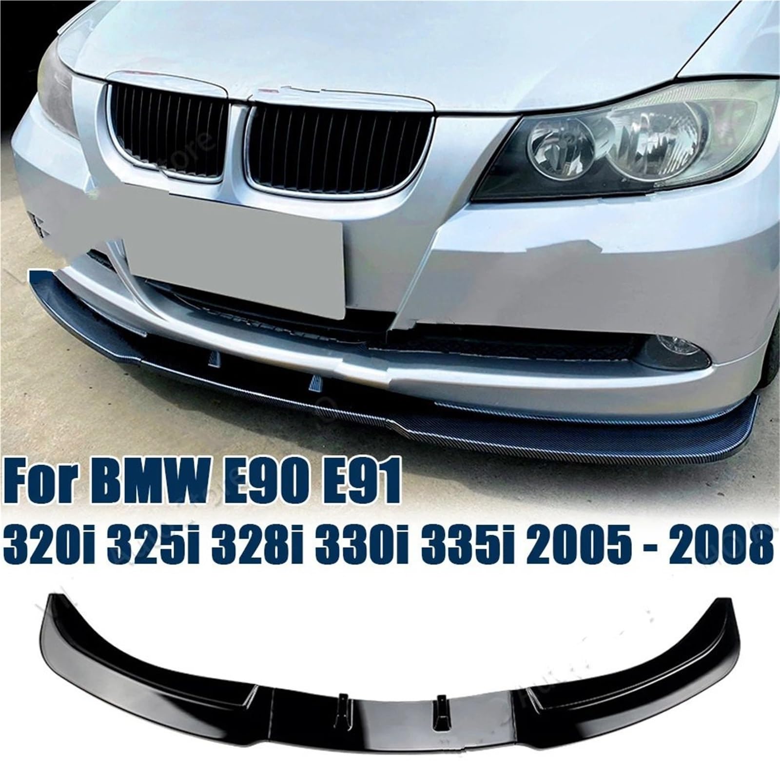 Spojlery przednie do samochodów Czarny przedni zderzak Spoiler Splitter pasuje do BMW serii 3 E90 E91 LCI 320i 330i 2007-2012 Facelift Tuning Canard Przedniego spojlera(Carbon Look)