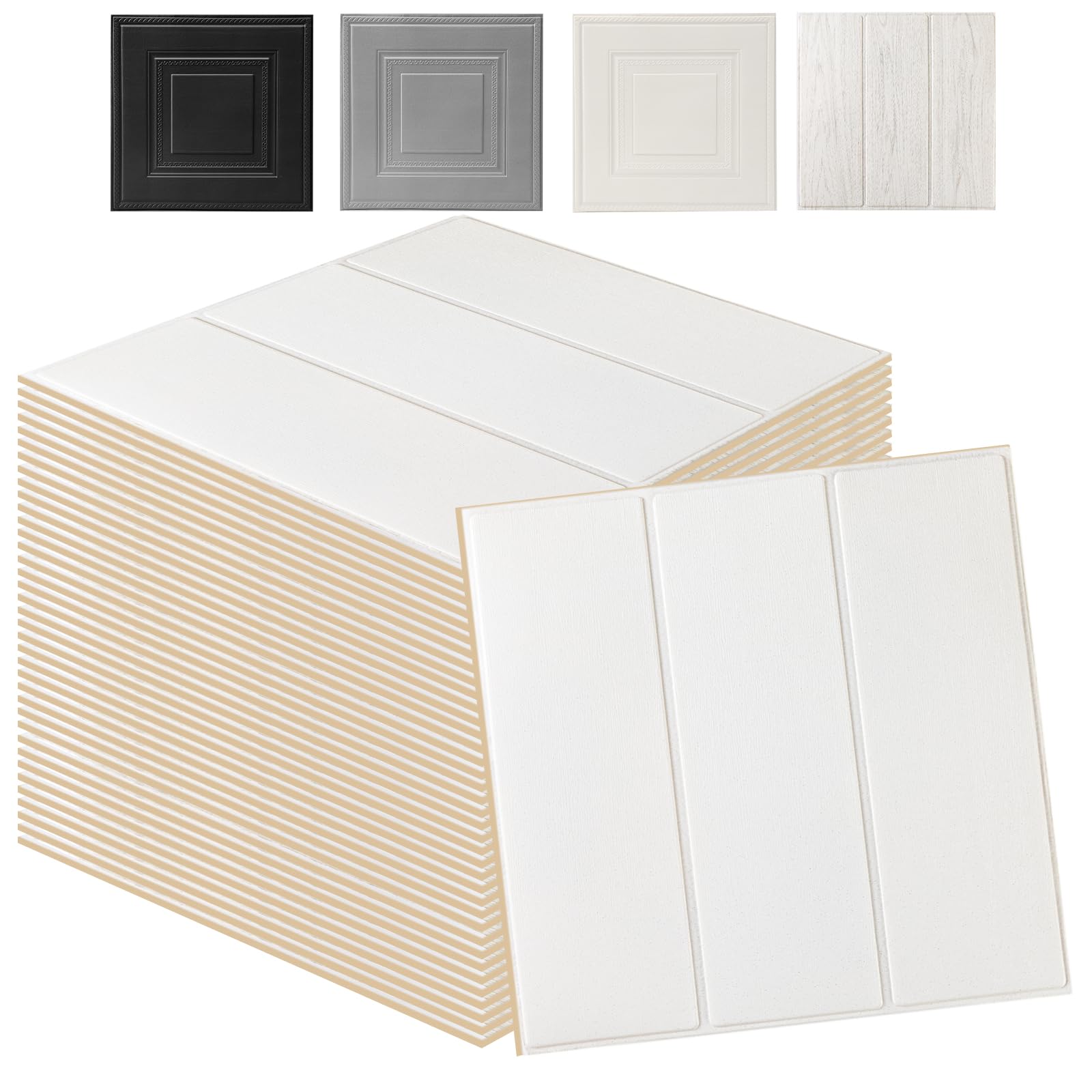 Swehooirt 10PCS Wall Wood Panels Peel and Stick Wall Panels White Self Adhesive Panelling for Living Room Bedroom Ceiling Tiles Hallway Bathroom Wallpaper Waterproof โ image 1