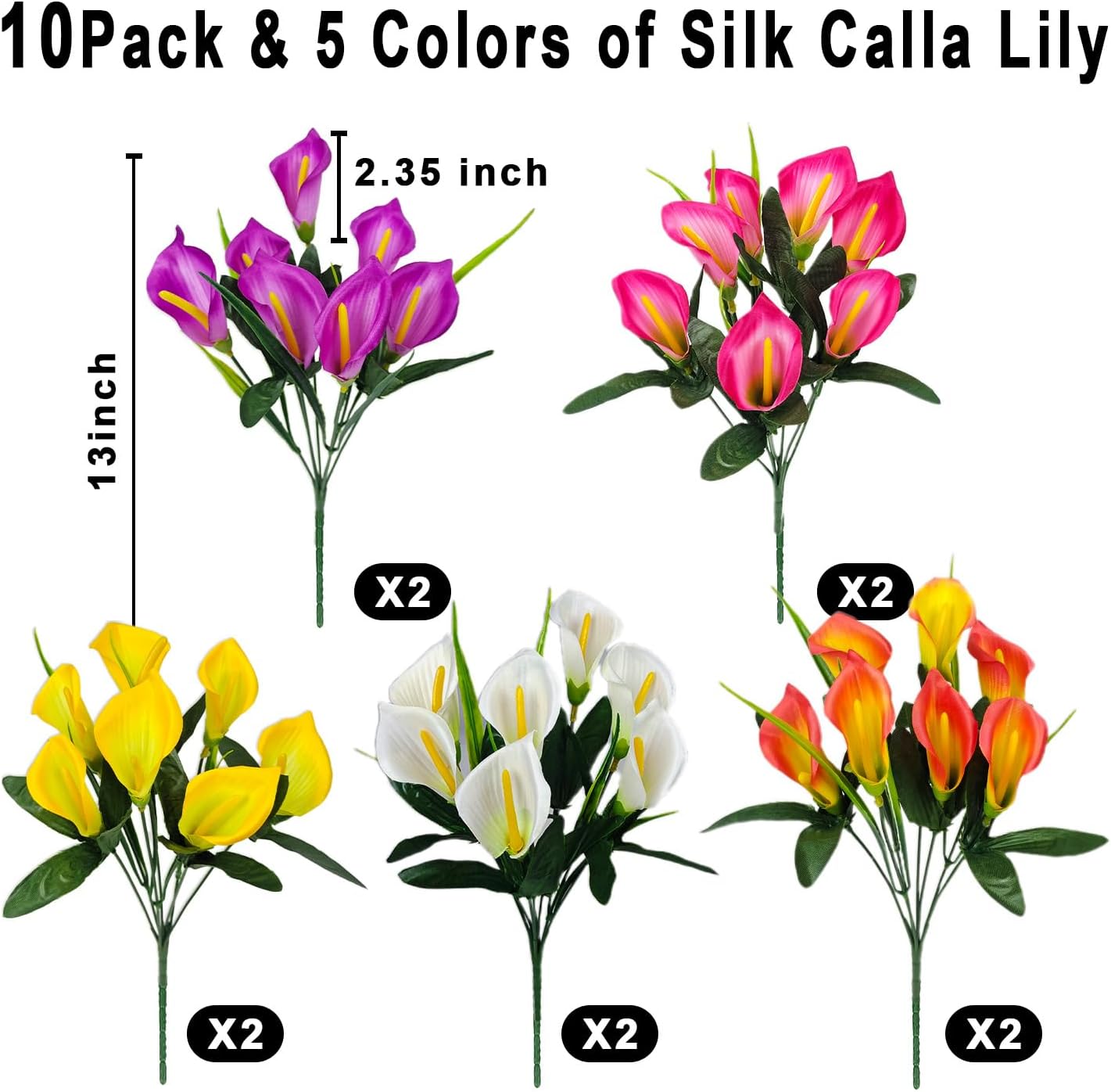 10 Bundles Outdoor Artificial Flowers Fake Silk Calla Lily Flowers UV Resistant Realistic for Home Outside Garden Porch Patio Potted Planter Window Box Indoor Table Decoration