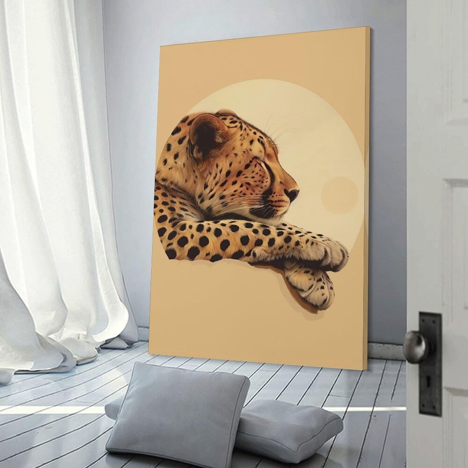 Junmoney Frame-Style-17 Canvas Art Print Sleeping Cheetah, 24X36inch(60X90cm), For Office, Study Or Home Workspace, Wall Art That Adds Style To Work Areas