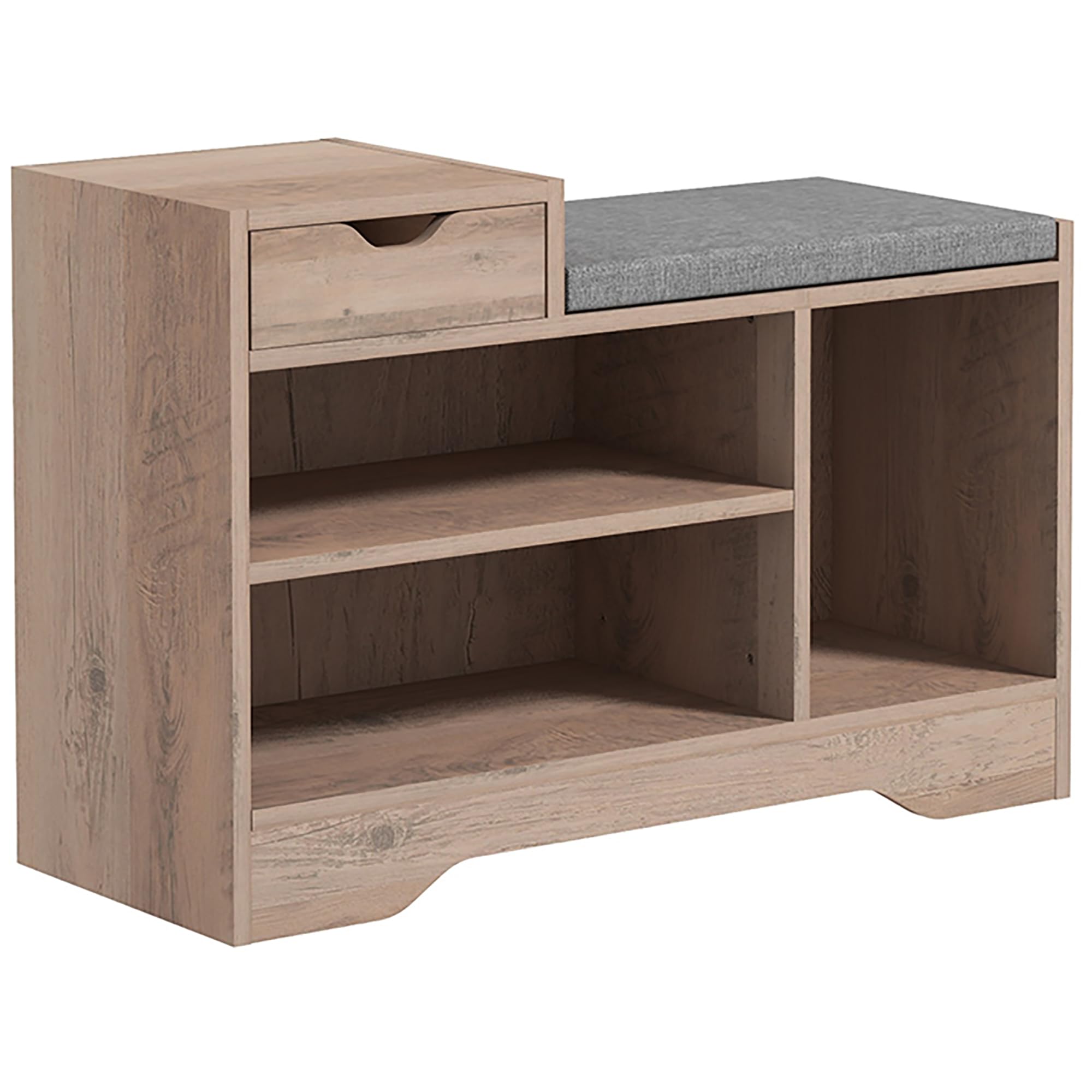HOMCOM Panca Scarpiera Moderna con 3 Ripiani Aperti, 76.5x30x52 cm, Grigio | Cassetti, Scarpiera Bassa, Truciolato, Poliestere e Spugna