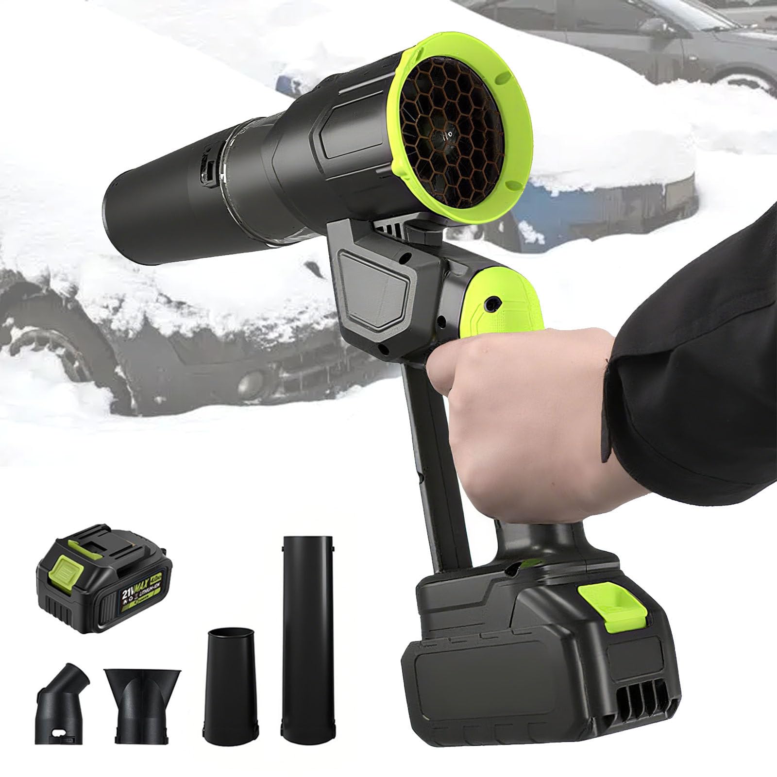 Soplador eléctrico inalámbrico, motor sin escobillas de 947 W, flujo de aire de 381 CFM, fuerza de soplado de 1500 g, soplador de mano de 4 velocidades con 4 conductos para césped, patio, hojas, polvo