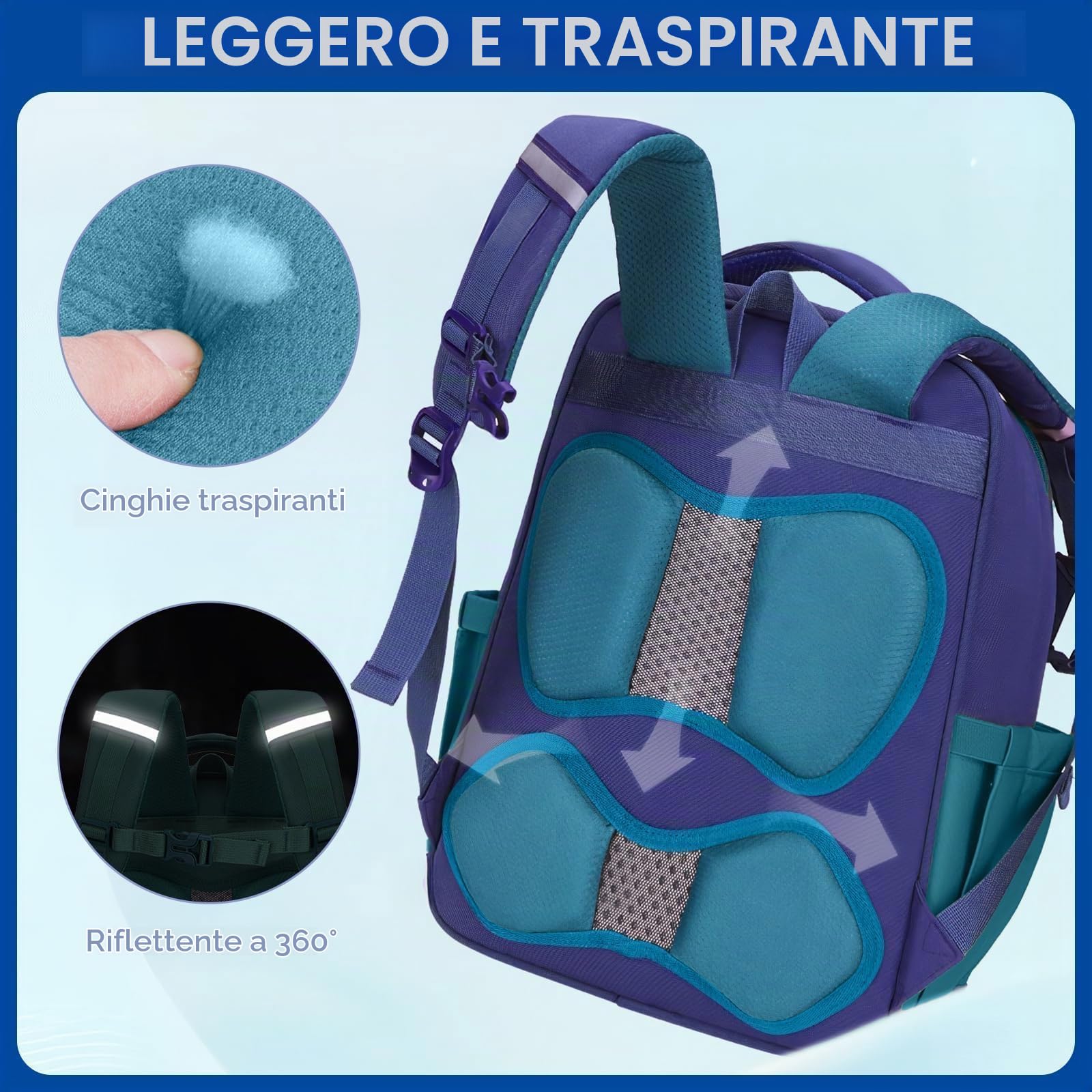 Amythe Zaino Ragazzo 1a-5a Elementare Scuola Viaggio | Zaino Ergonomico Bambini 6-12 Anni Riflettente 26L Blu