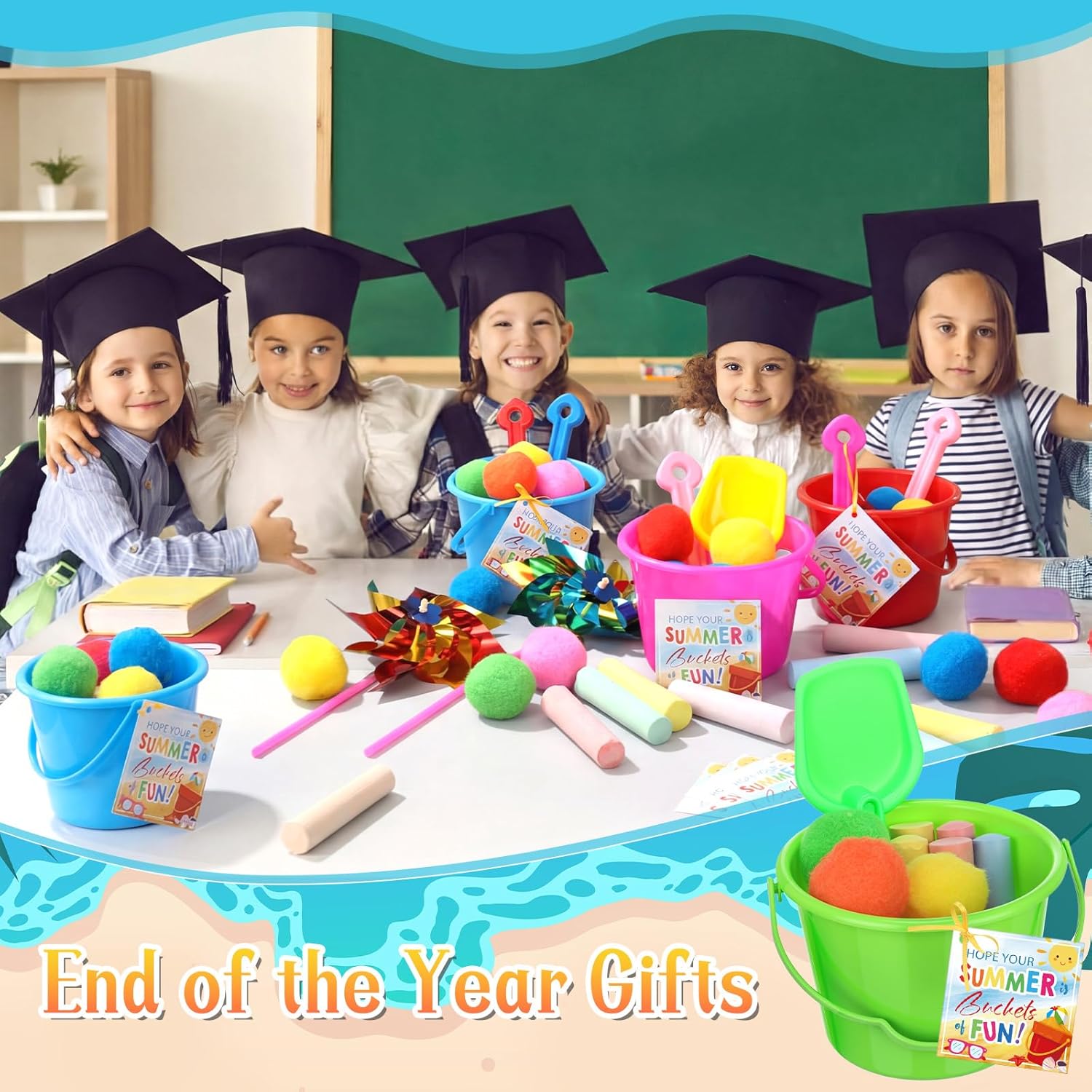 Chivao 144 Pcs Summer End of Year Student Gifts Pool Beach Party Favors Summer Student Gifts Bulk from Teachers Sand Bucket Shovels sidewalk for School Classroom Pool Toys Party Supplies