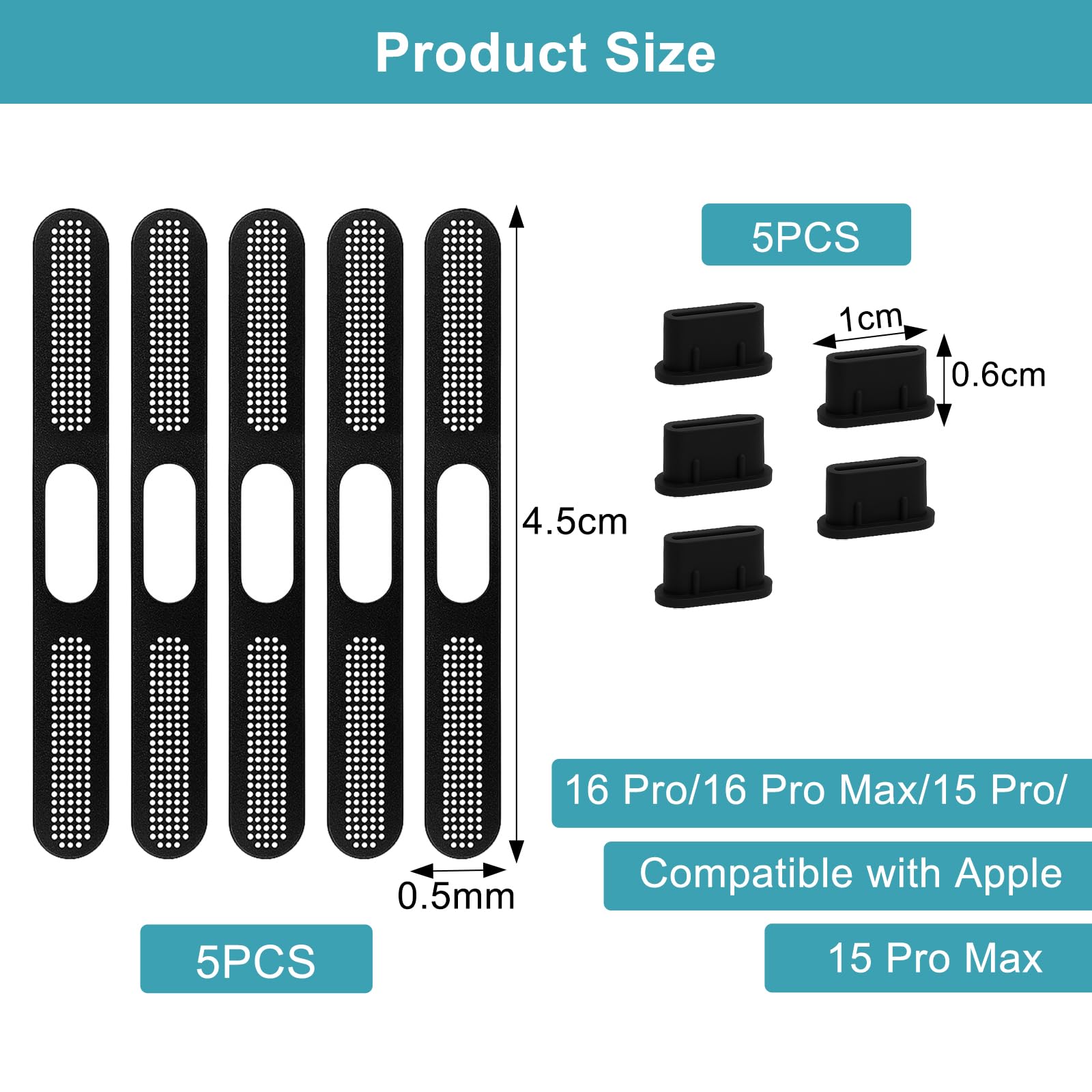 Zestaw do ochrony przed kurzem USB-C do iPhone 15/16 serii 5 x USB-C wtyczka przeciwpyłowa i 5 x głośnik, ochrona przed kurzem wysokiej jakości silikon i metalowa siatka, pełna ochrona portów